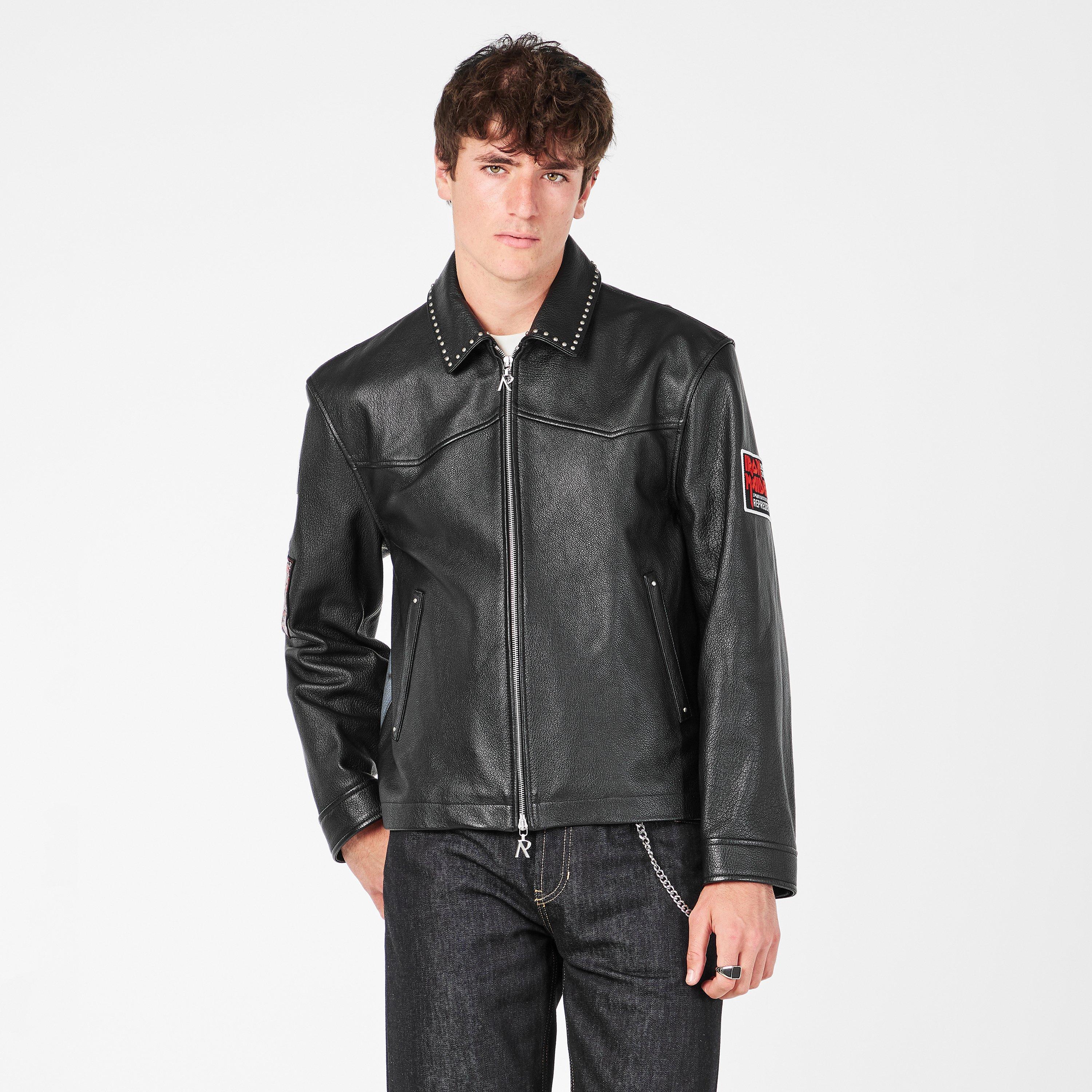 Jet Black - Represent - Men's Trooper  x Iron Maiden Leather Long Sleeve Leather Jacket - 3