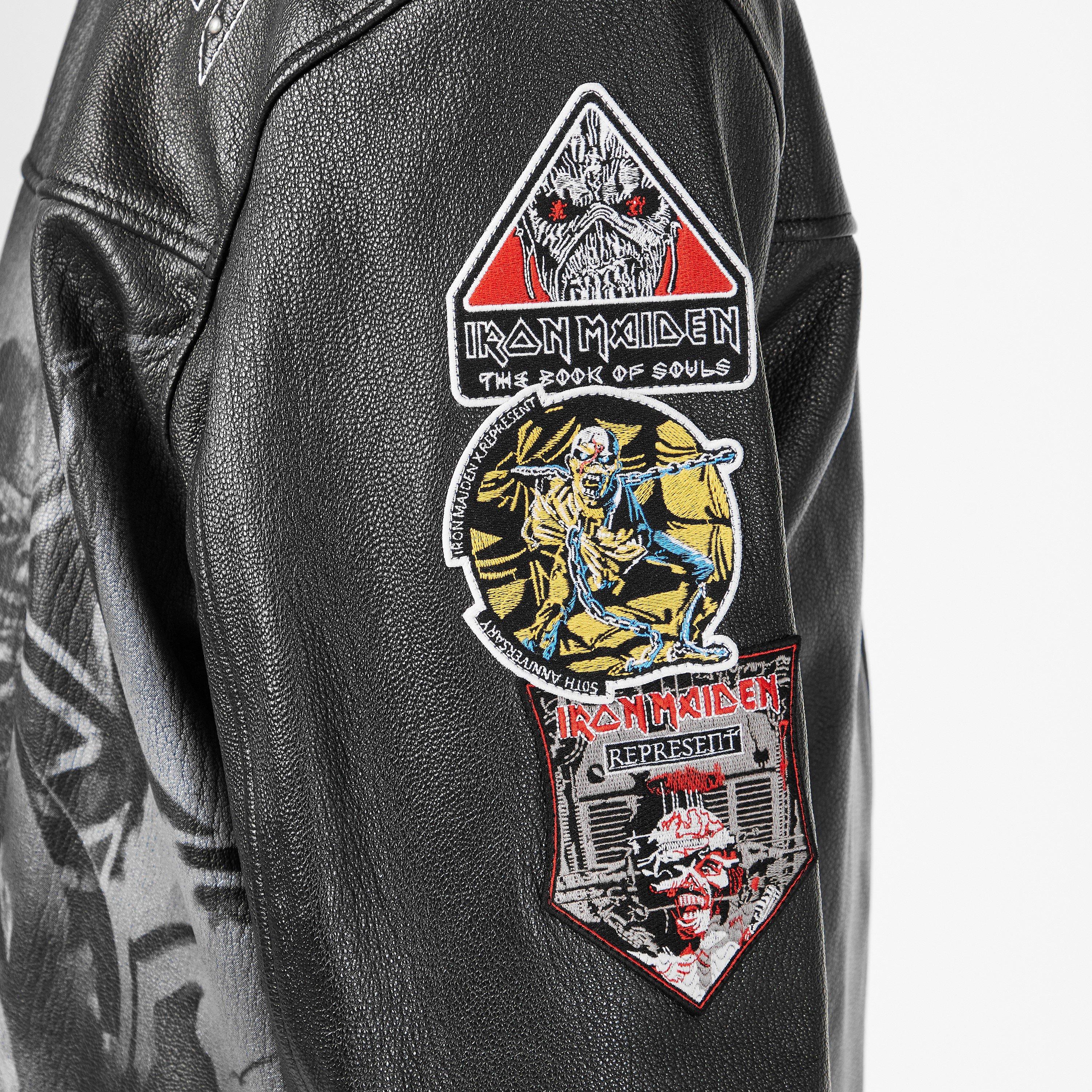 Jet Black - Represent - Men's Trooper  x Iron Maiden Leather Long Sleeve Leather Jacket - 5