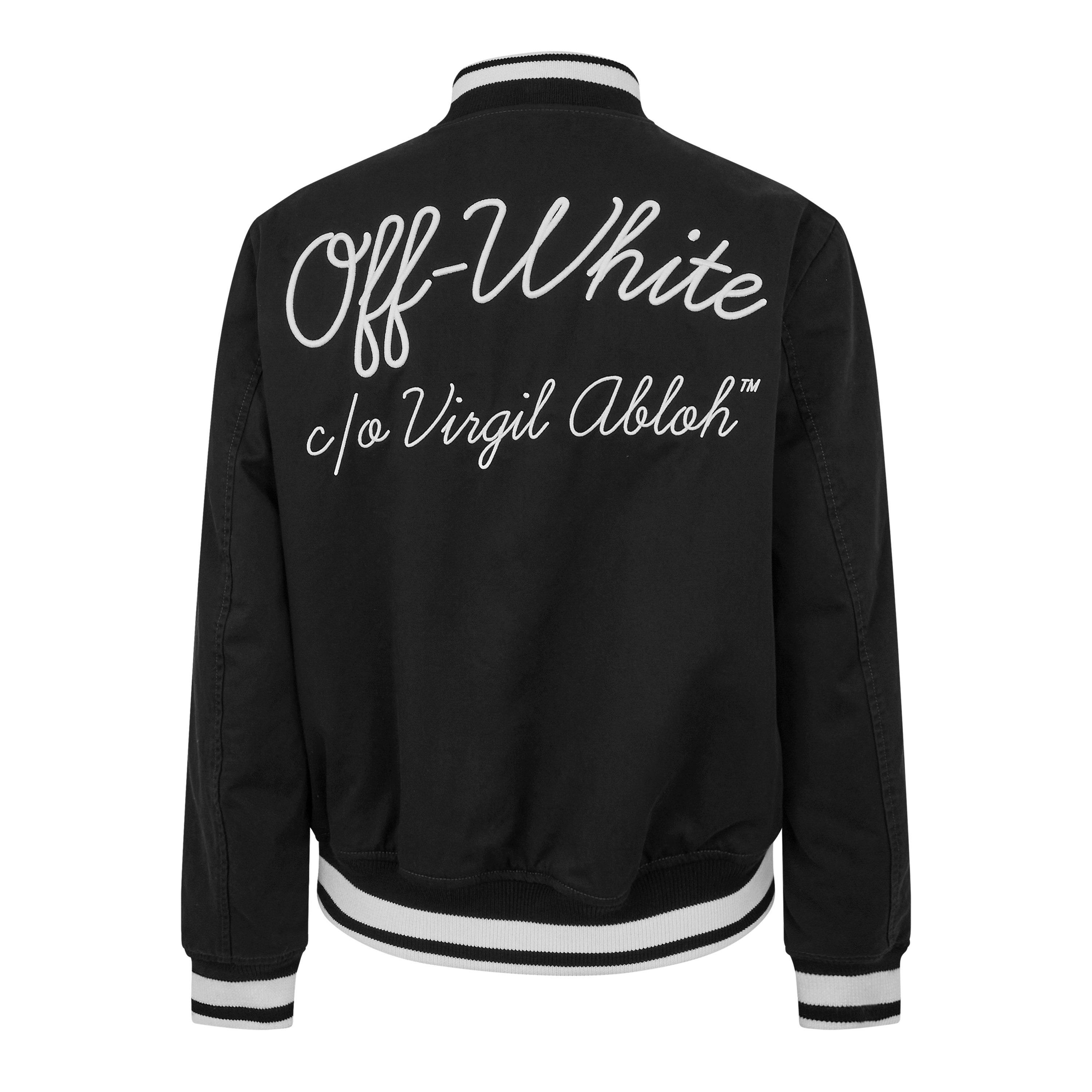 Black - Off White - Men's Script Varsity Jacket, Logos - 2
