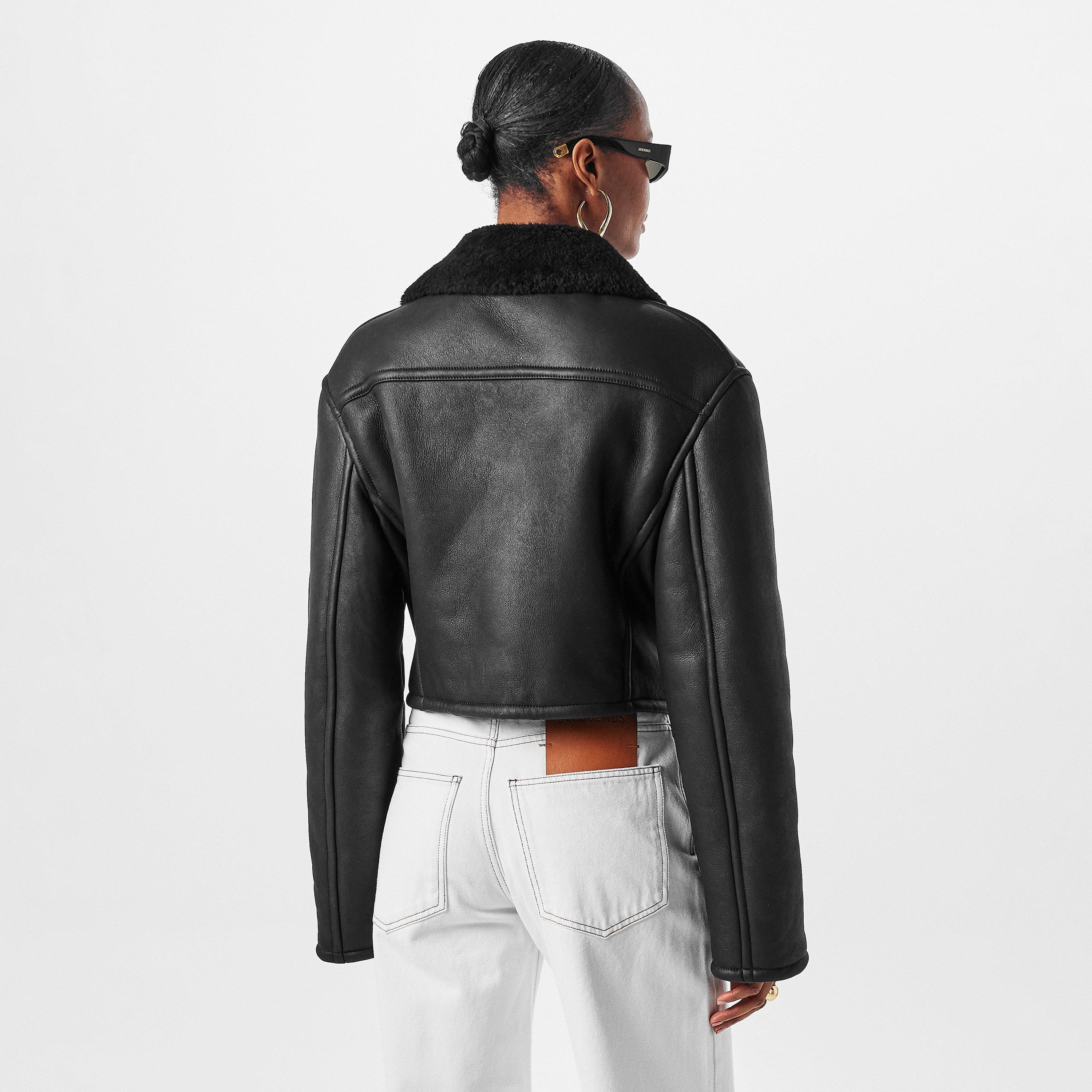 Black - Jacquemus - Women's Marino Blouson Long Sleeve Lamb Leather Jacket - 4
