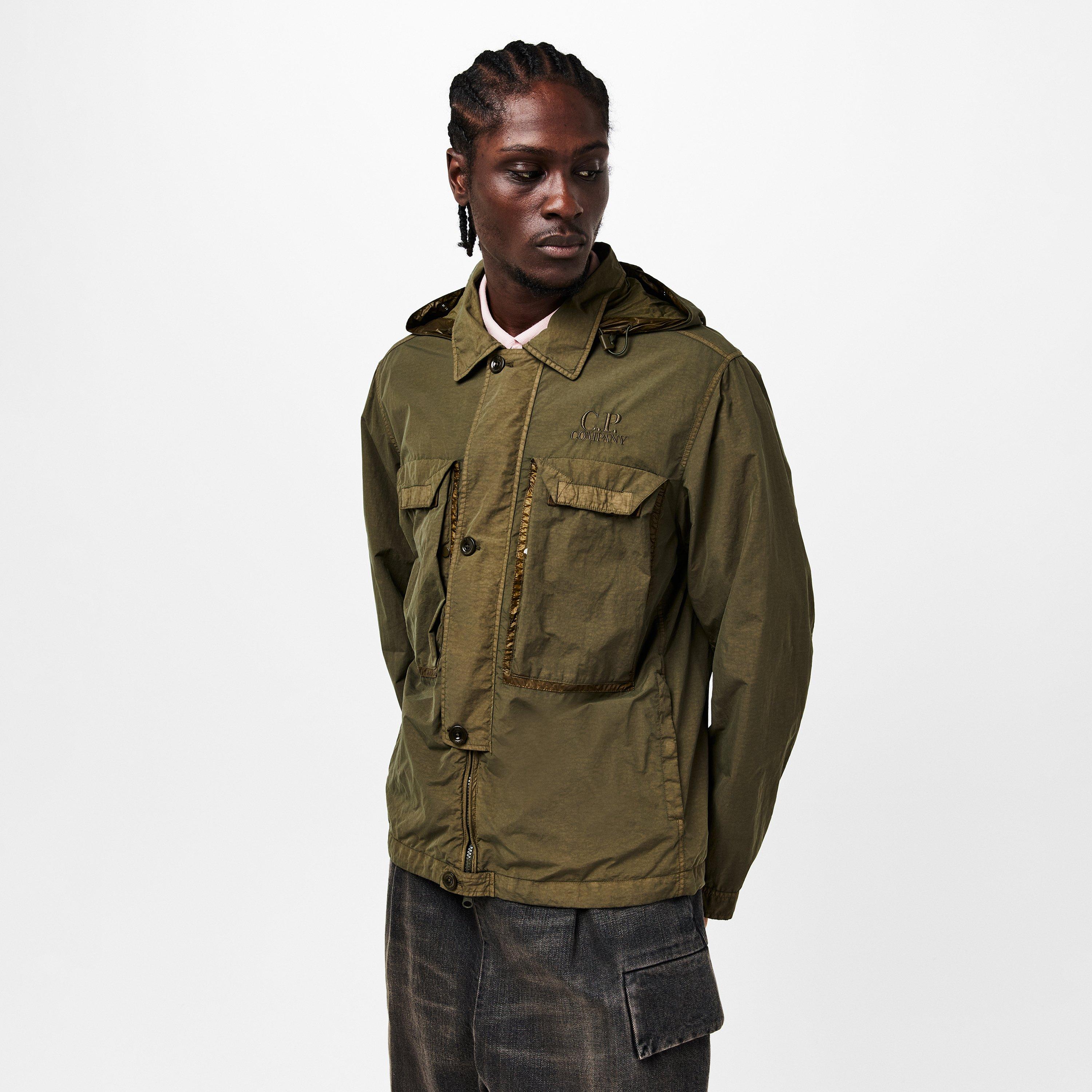 新品C.P.COMPANY OVERSHIRT 2025SS FLATT C.P. Company Men's Flatt Nylon Zip Overshirt in Silver Sage