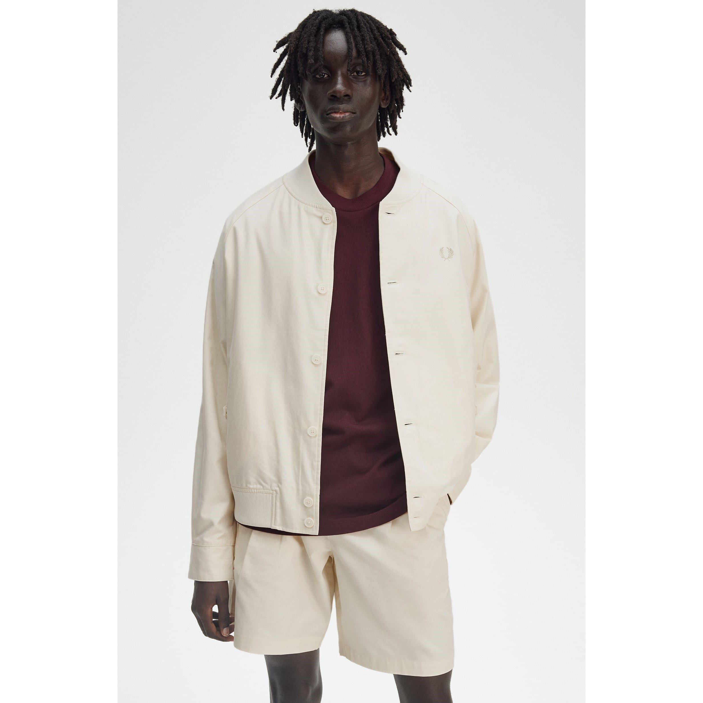 Fred Perry Men's Twill Tennis Cotton Button Up Varsity Jacket - Ecru 560 - XL