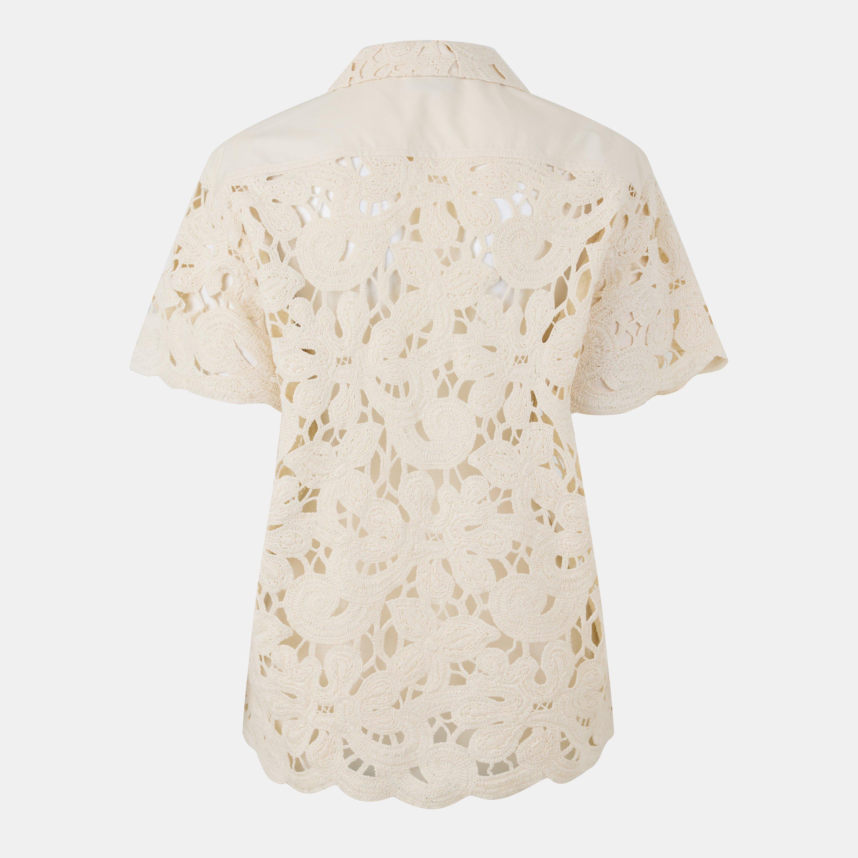 White 060 - Moncler - Women's  Floral Macrame Cotton Short Sleeve Overshirt - 2