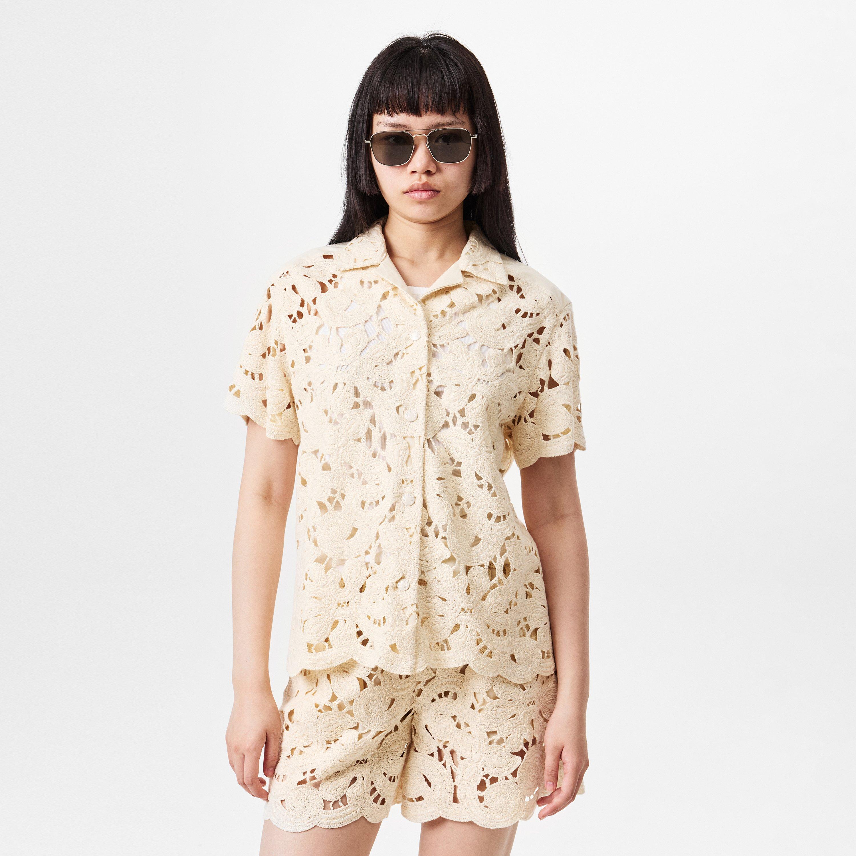 White 060 - Moncler - Women's  Floral Macrame Cotton Short Sleeve Overshirt - 3