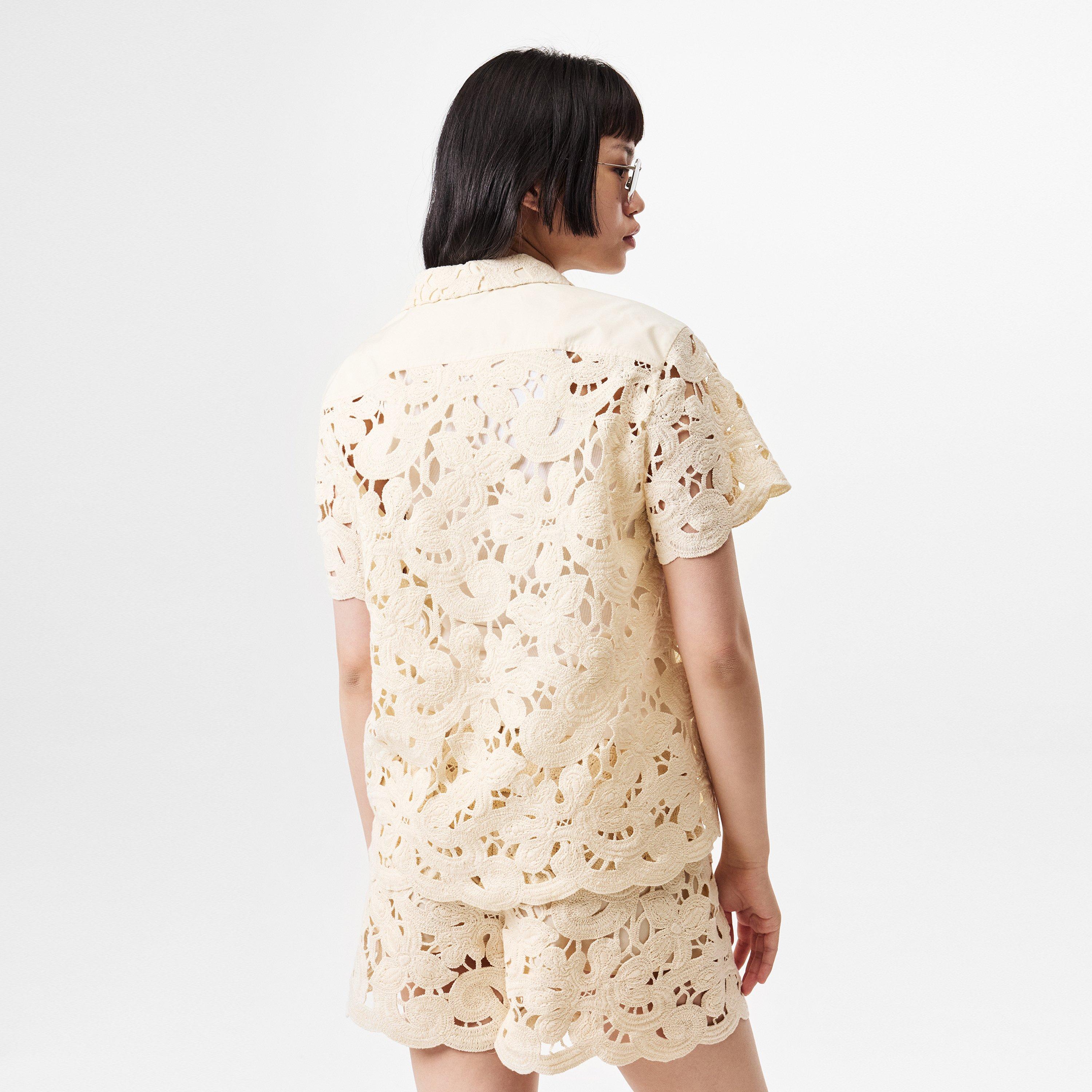 White 060 - Moncler - Women's  Floral Macrame Cotton Short Sleeve Overshirt - 4
