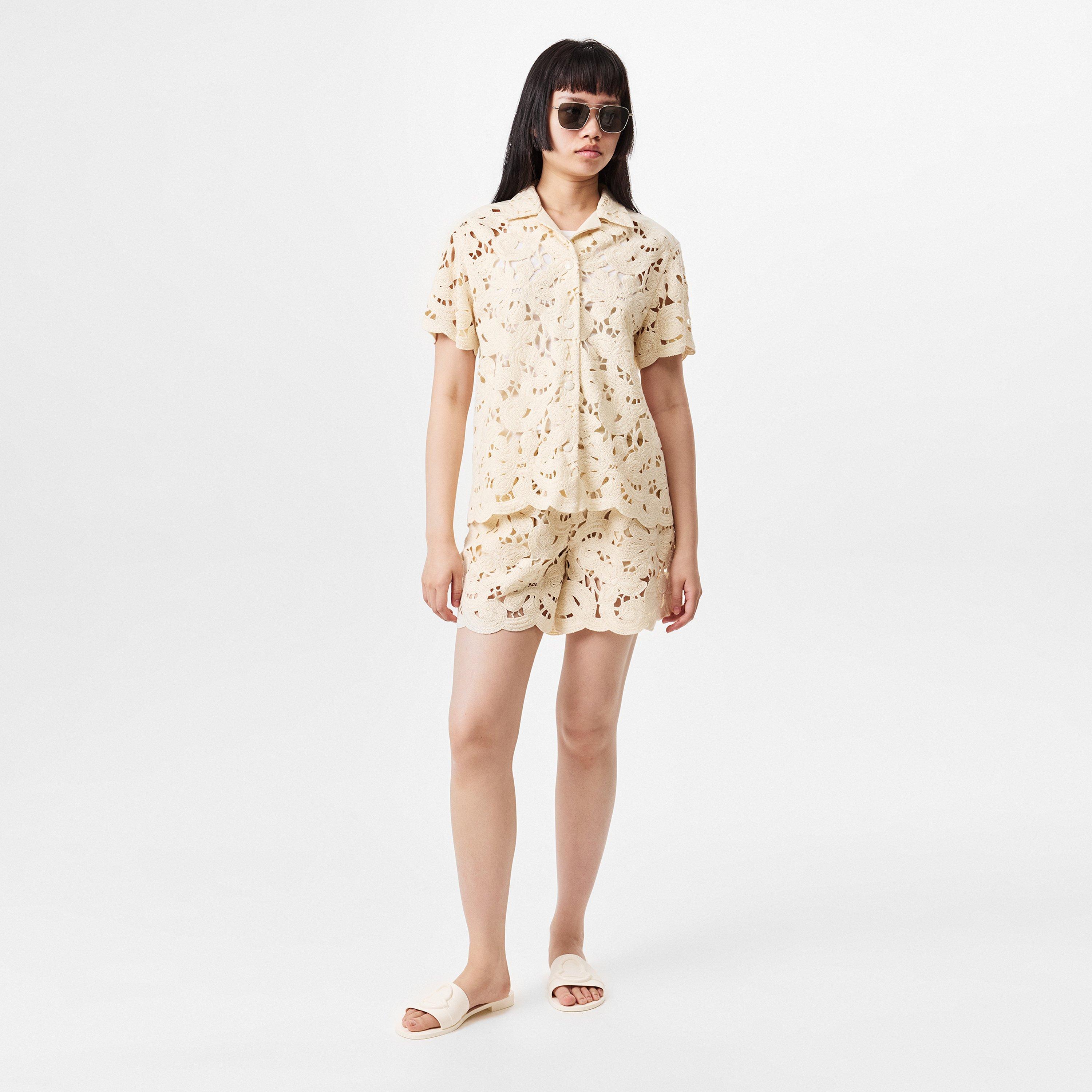 White 060 - Moncler - Women's  Floral Macrame Cotton Short Sleeve Overshirt - 6