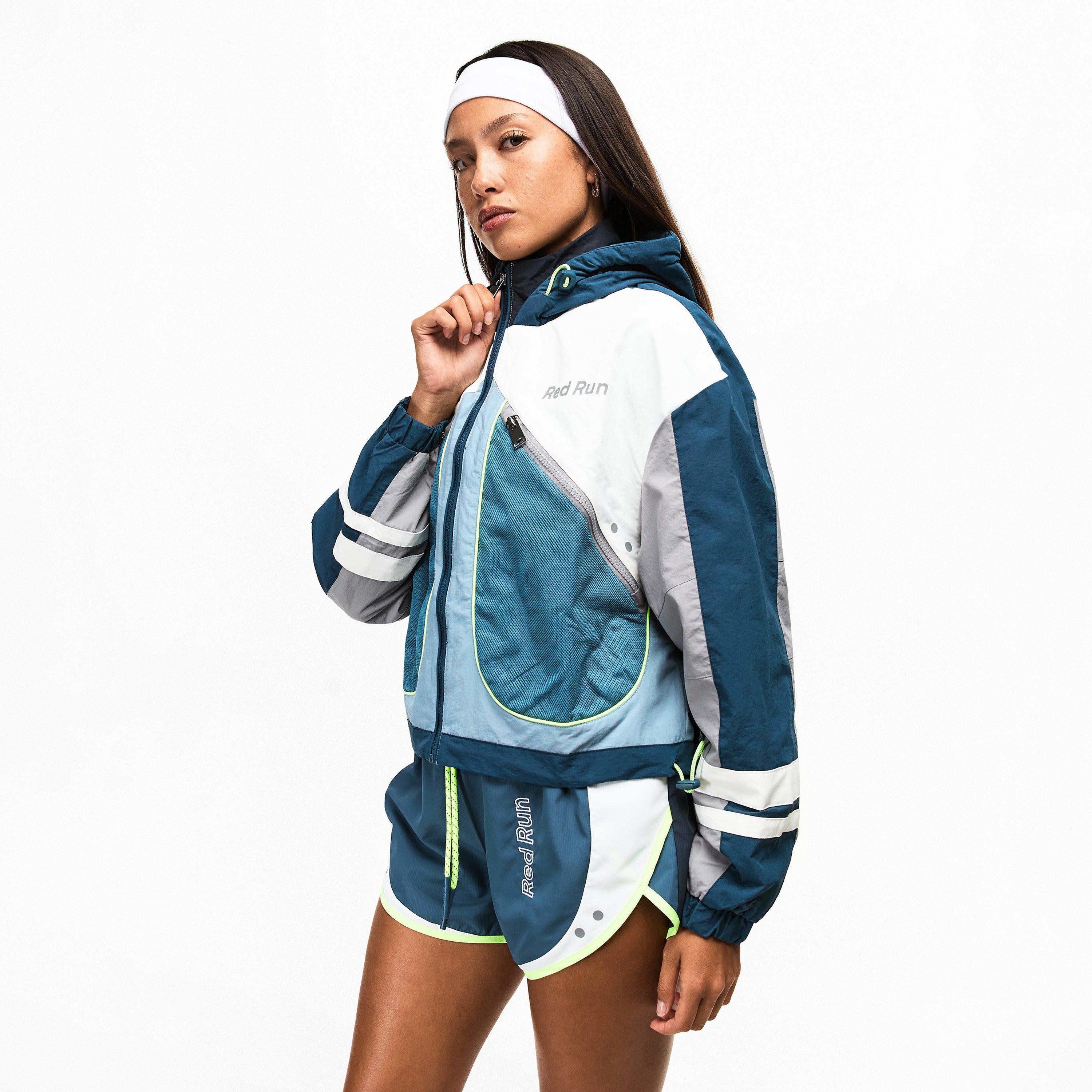 Blue - Red Run - Womens Hooded Nylon Track Jacket - 3