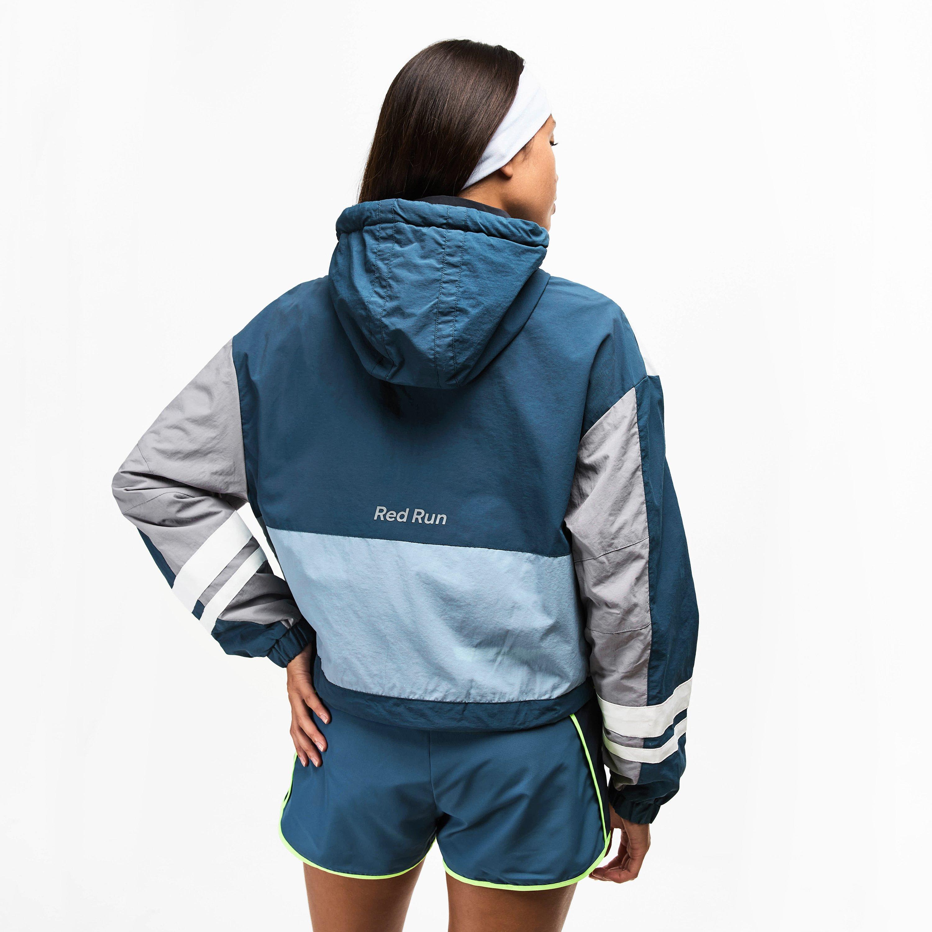 Blue - Red Run - Womens Hooded Nylon Track Jacket - 4