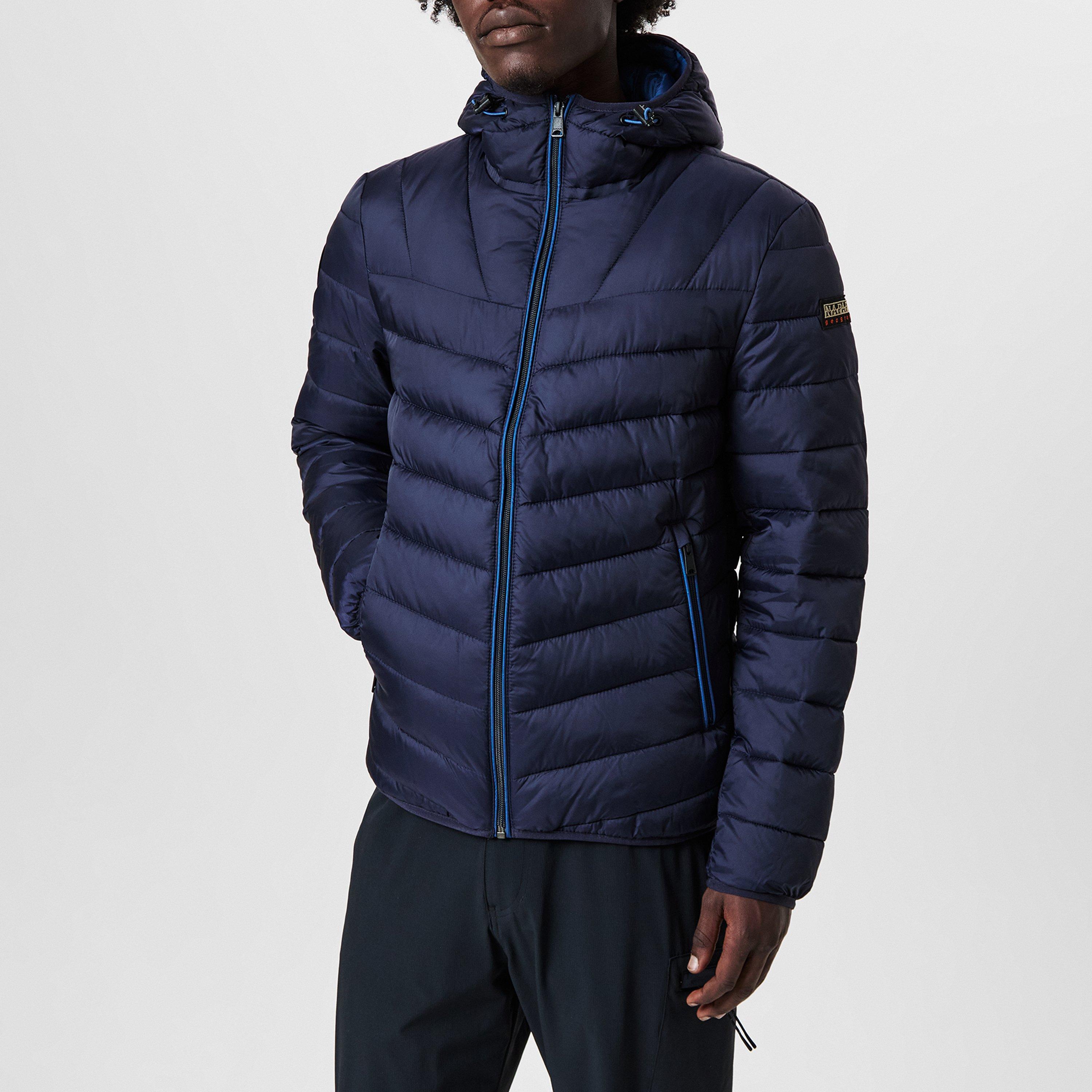 Navy - Napapijri - Men's Aerons Water Resistant Hooded Short Puffer Jacket - 3