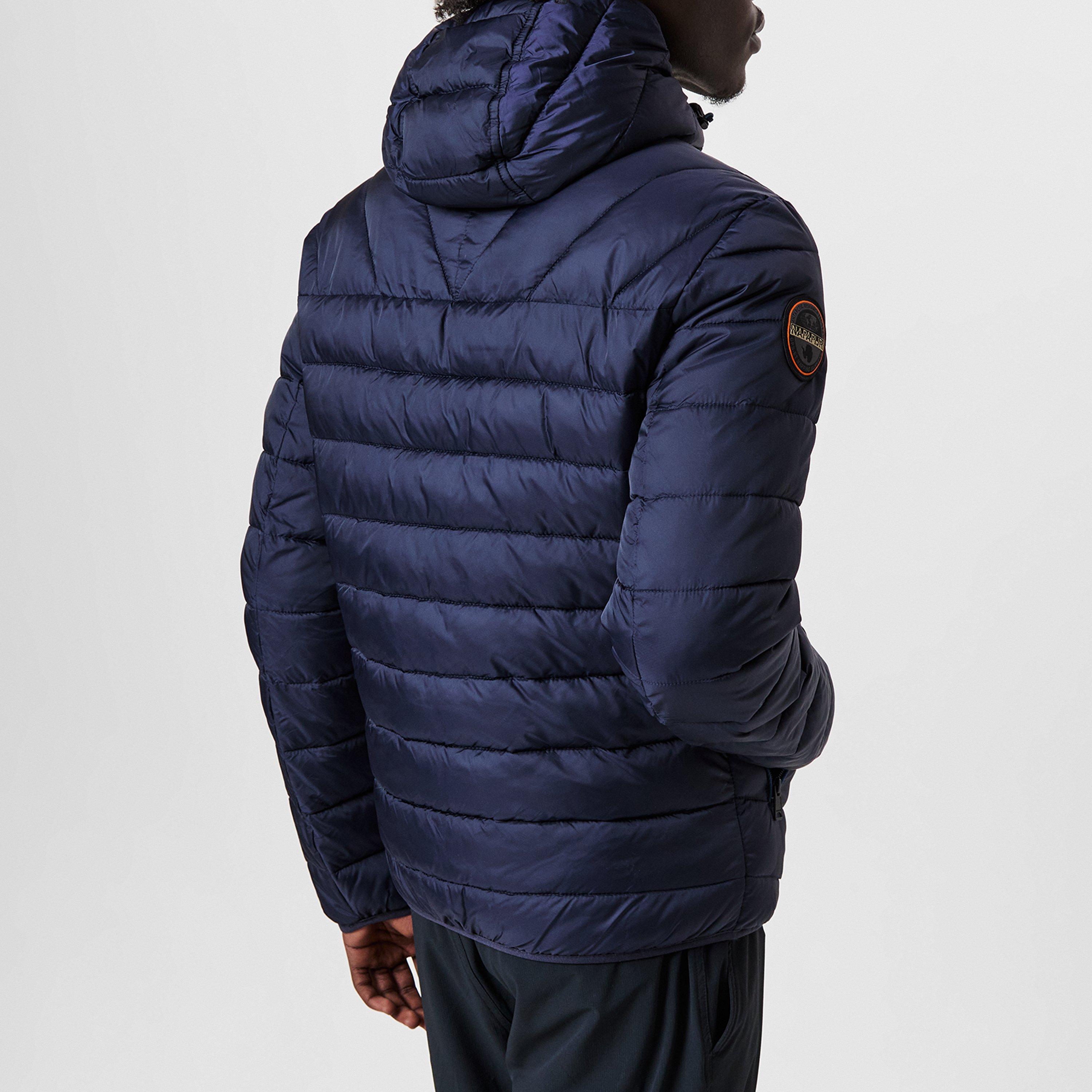 Navy - Napapijri - Men's Aerons Water Resistant Hooded Short Puffer Jacket - 4
