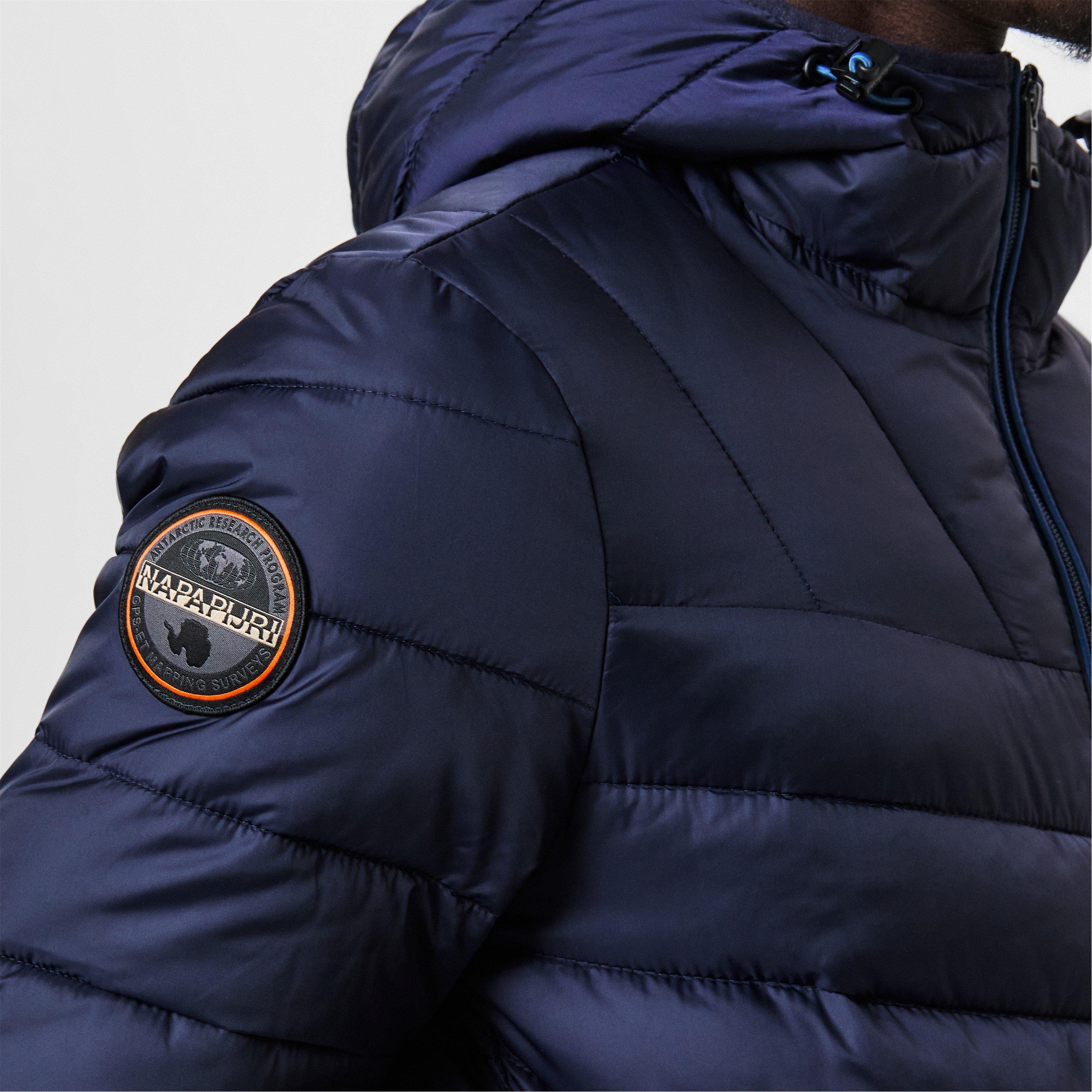 Navy - Napapijri - Men's Aerons Water Resistant Hooded Short Puffer Jacket - 5
