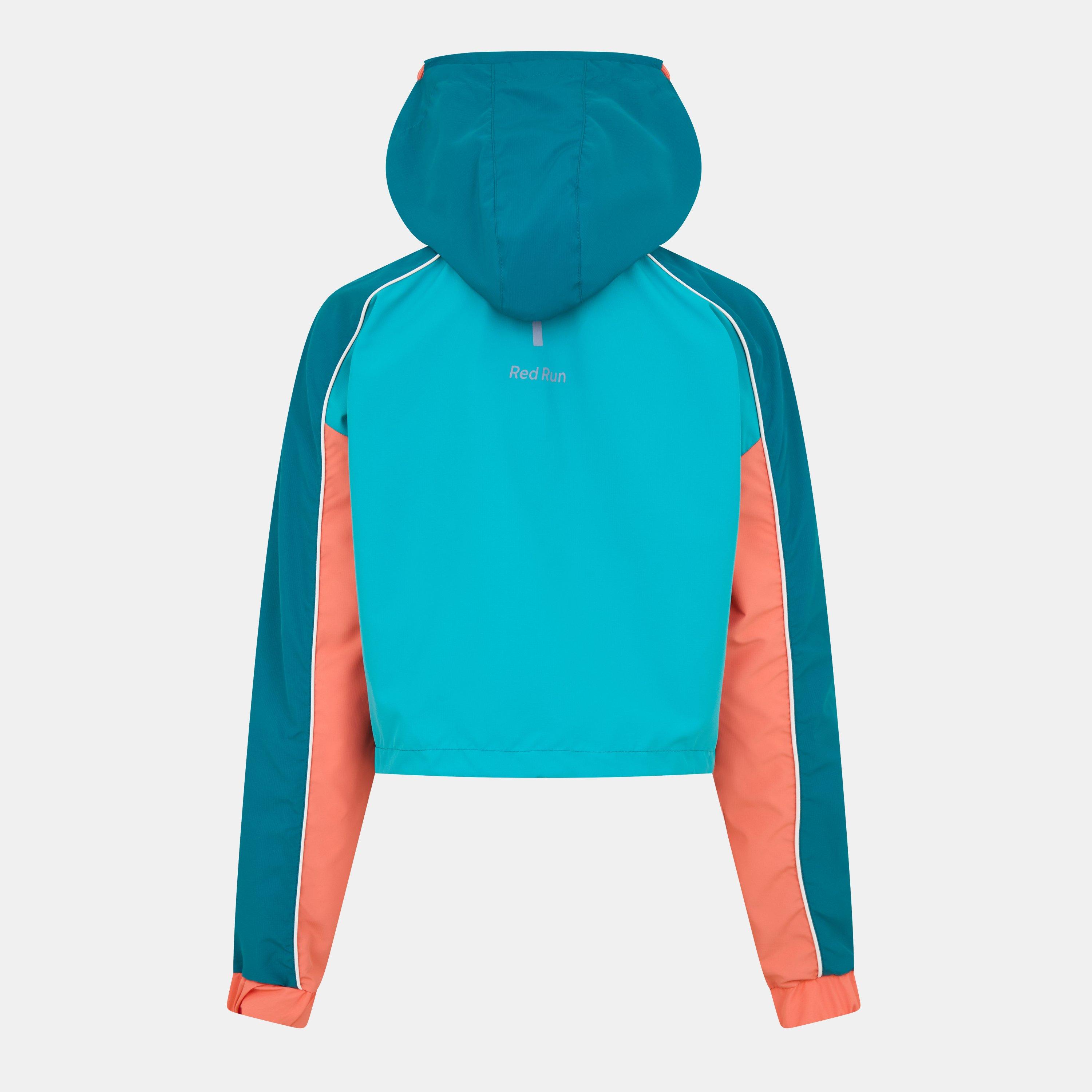 Earth Green - Red Run - Women's  Cropped Hooded Long Sleeve Windbreaker - 2