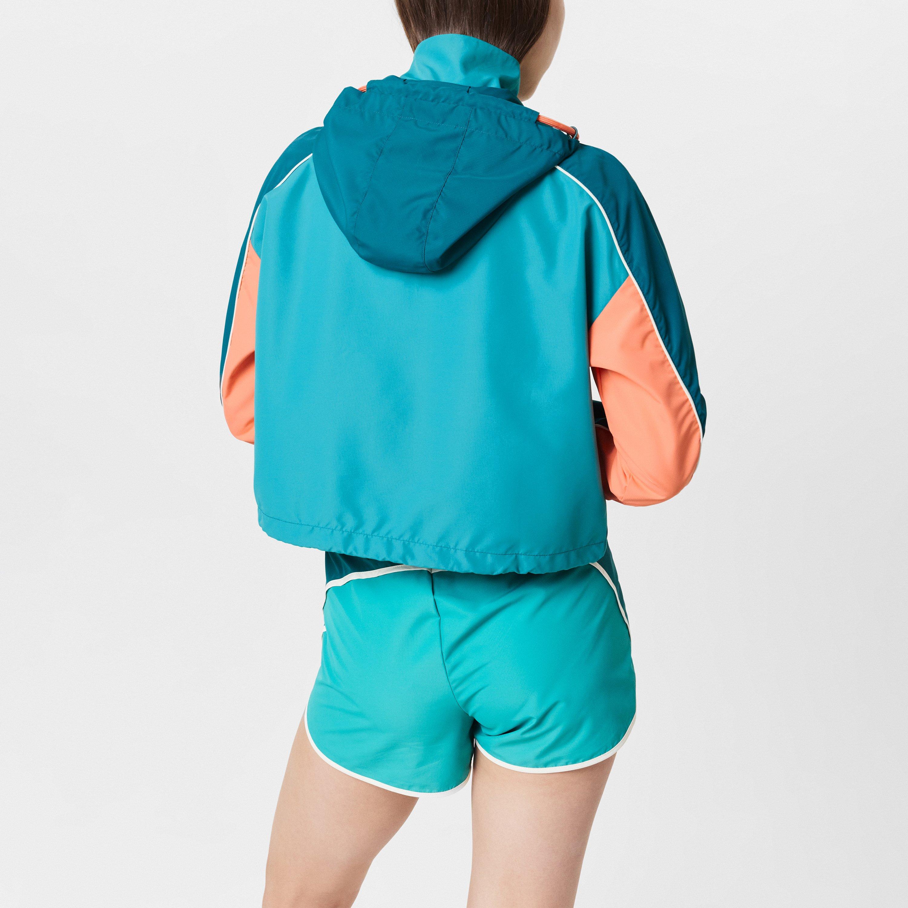 Earth Green - Red Run - Women's  Cropped Hooded Long Sleeve Windbreaker - 4