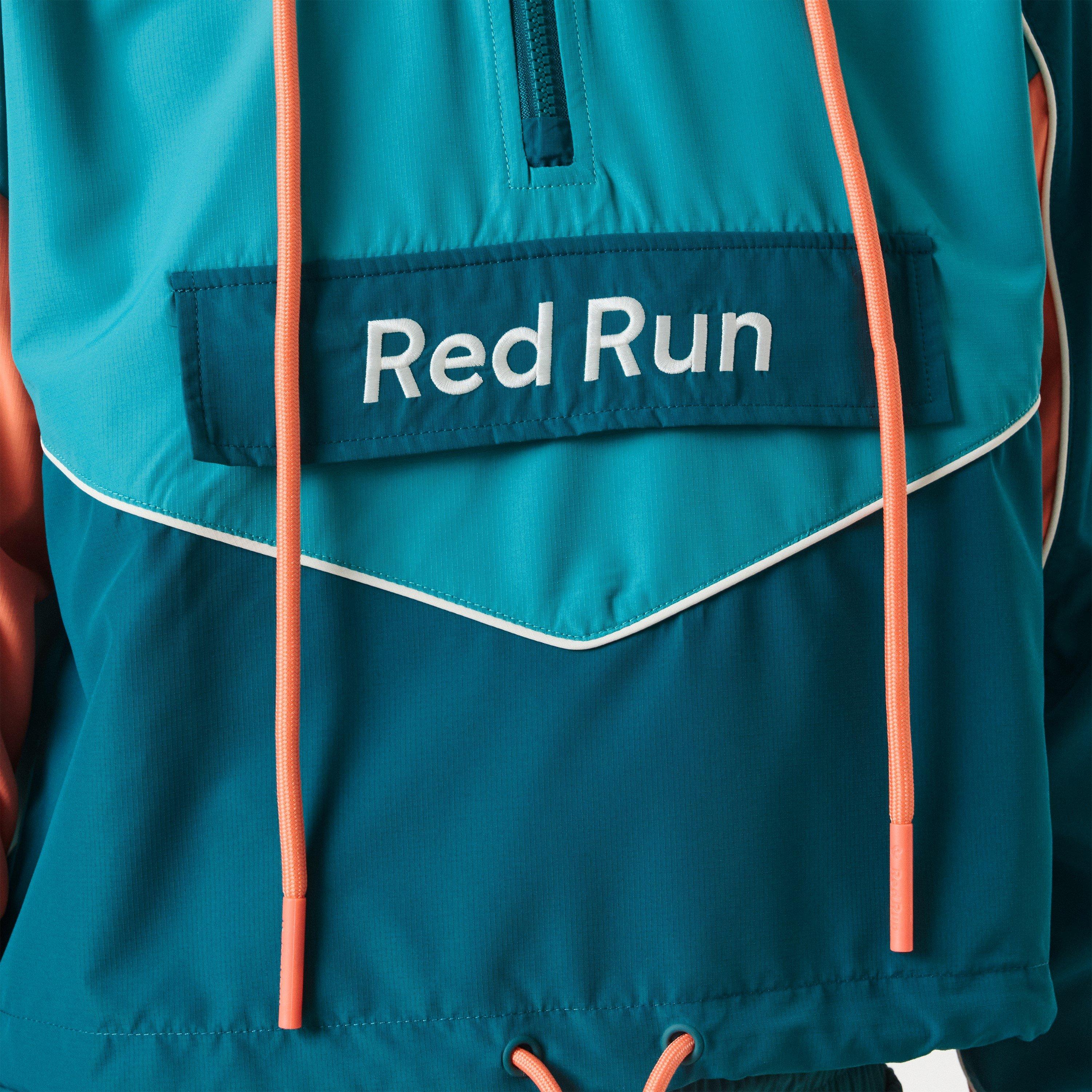 Earth Green - Red Run - Women's  Cropped Hooded Long Sleeve Windbreaker - 5