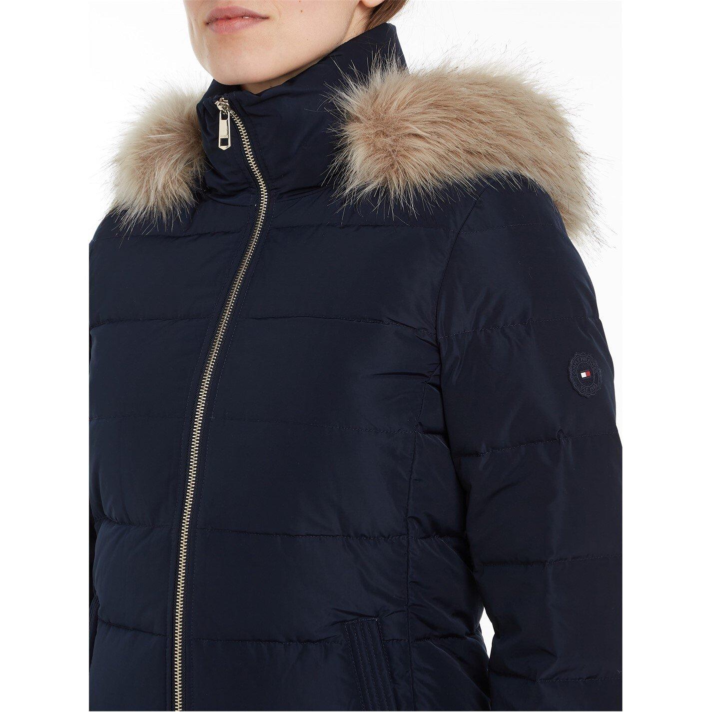 Navy - Tommy Hilfiger - Women's Heritage Down Tyra Maxi Recycled Polyester Long Sleeve Long Puffer Jacket - 2
