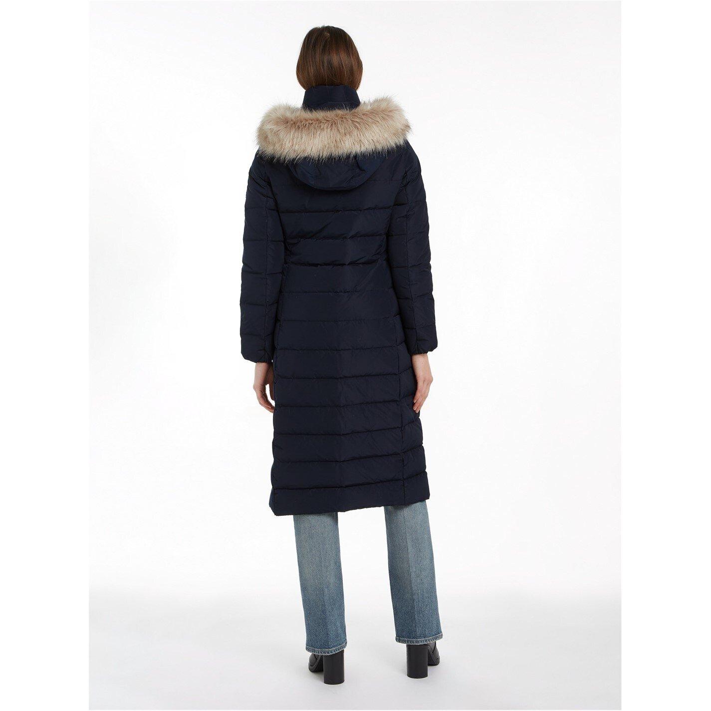 Navy - Tommy Hilfiger - Women's Heritage Down Tyra Maxi Recycled Polyester Long Sleeve Long Puffer Jacket - 3