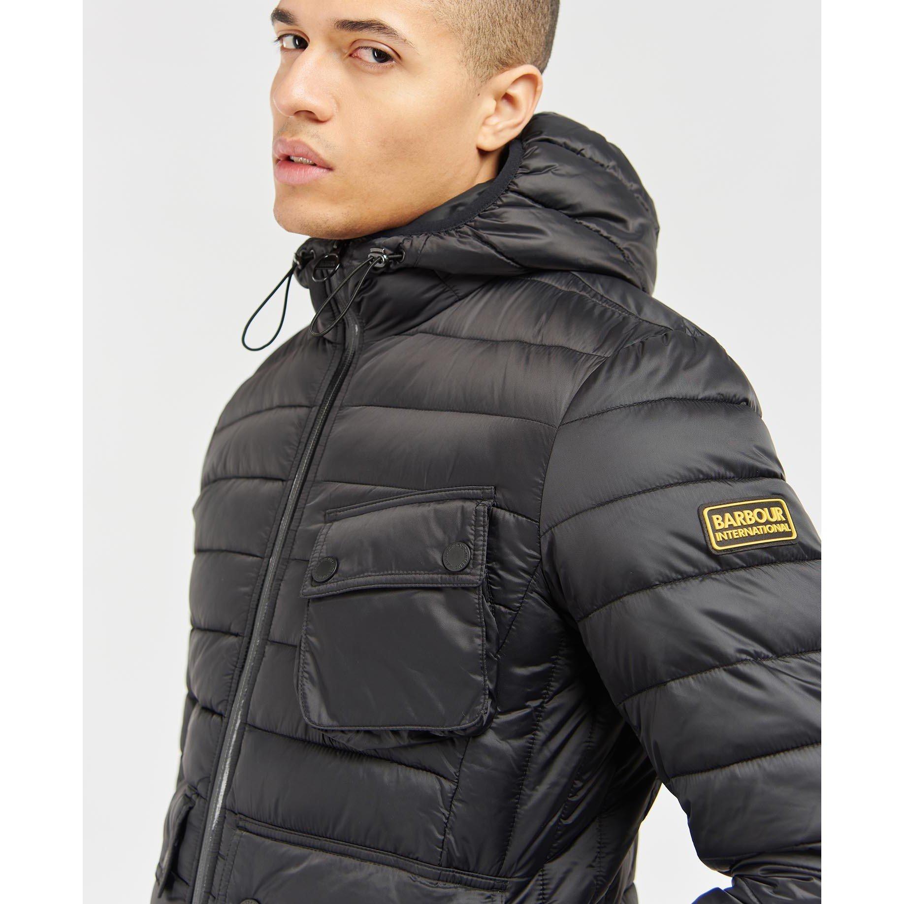 Black BK91 - Barbour International - Men's Racer Ouston Wind Resistant Long Sleeve Short Puffer Jacket - 2