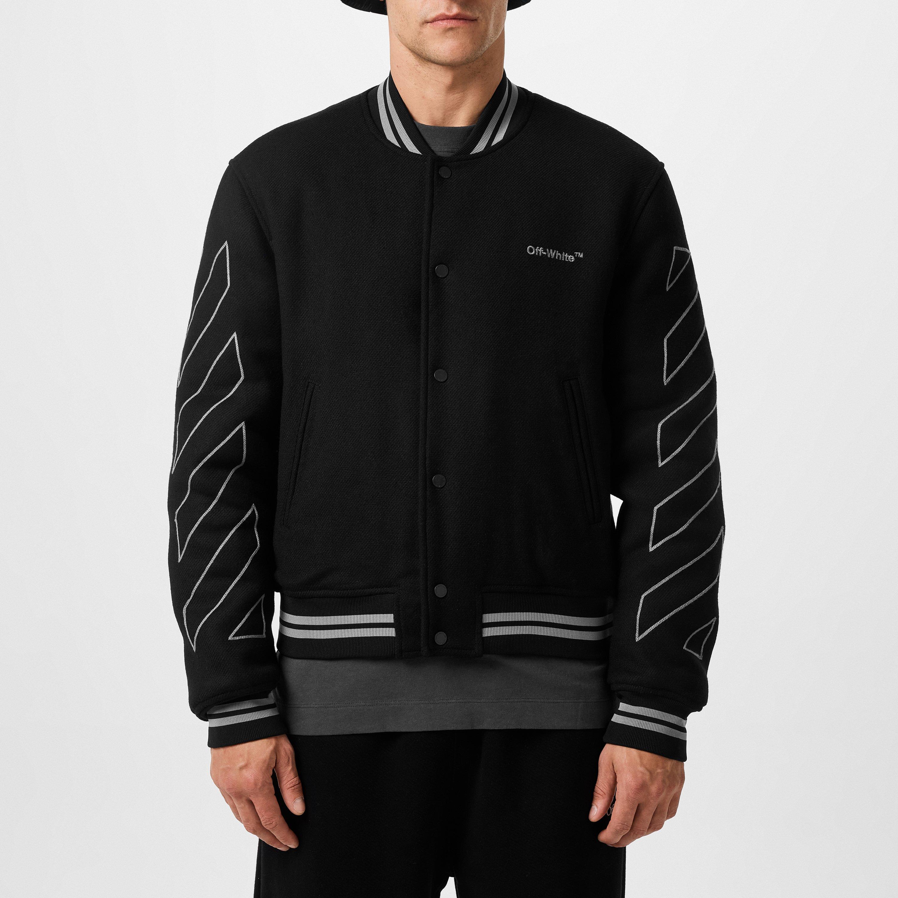 Black - Off White - Men's Off-White Wool Varsity Jacket - 1