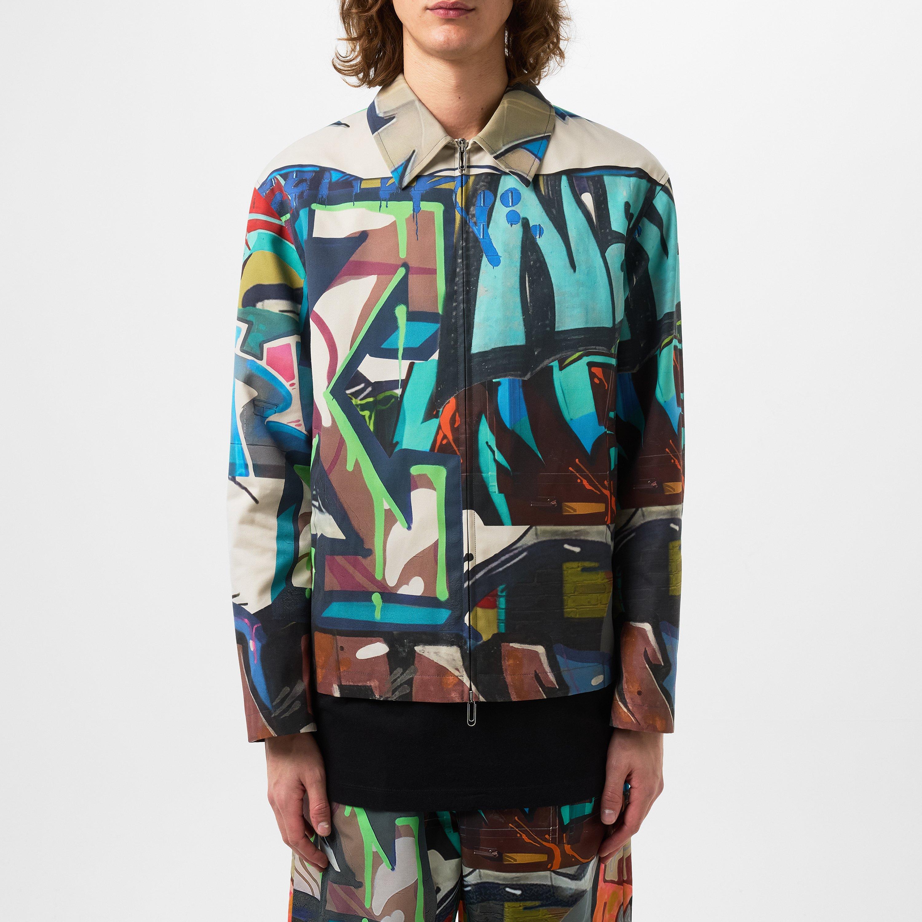 Ben/Multi - Off White - Men's Harrington Jacket, Multicoloured Graphic Print - 1