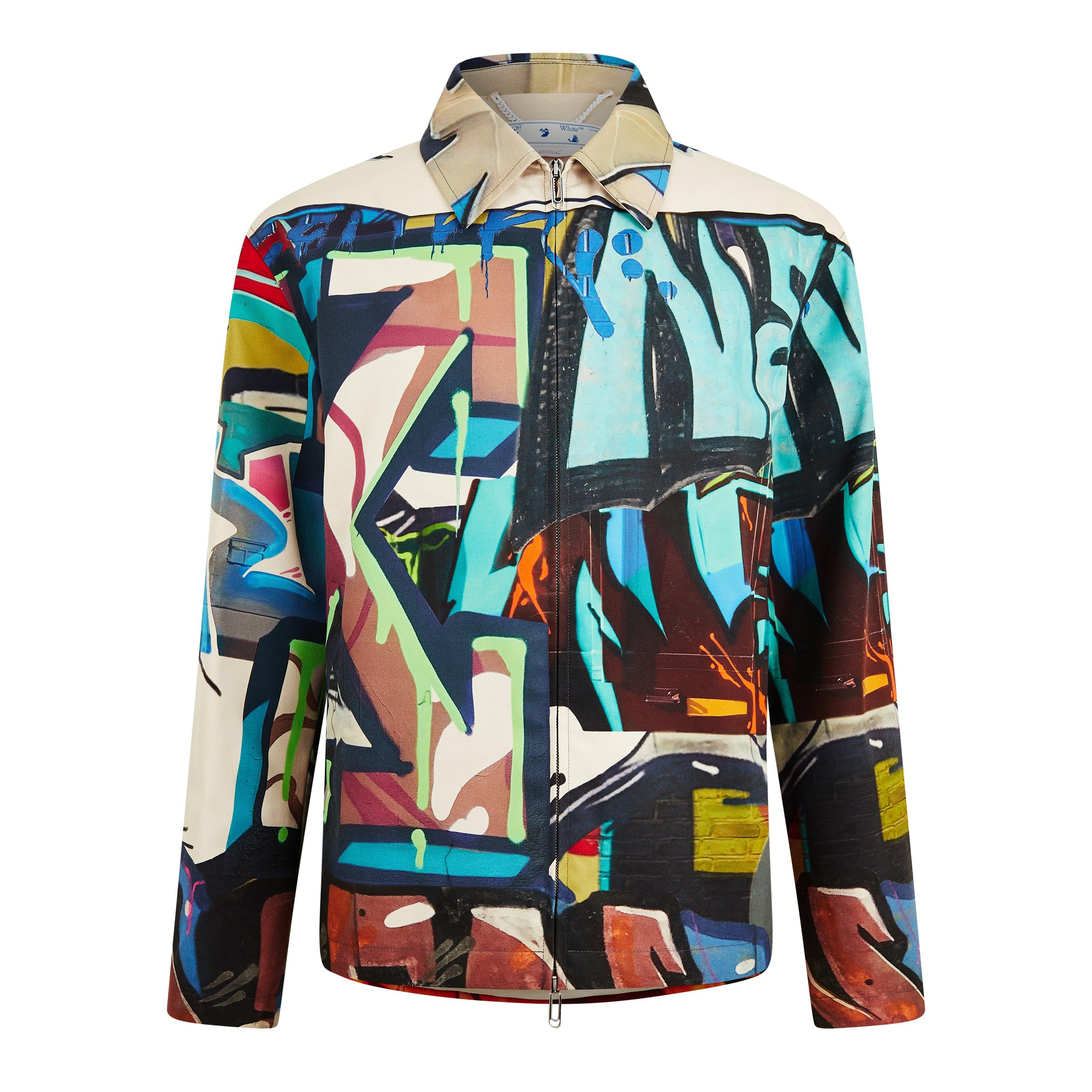 Ben/Multi - Off White - Men's Harrington Jacket, Multicoloured Graphic Print - 5