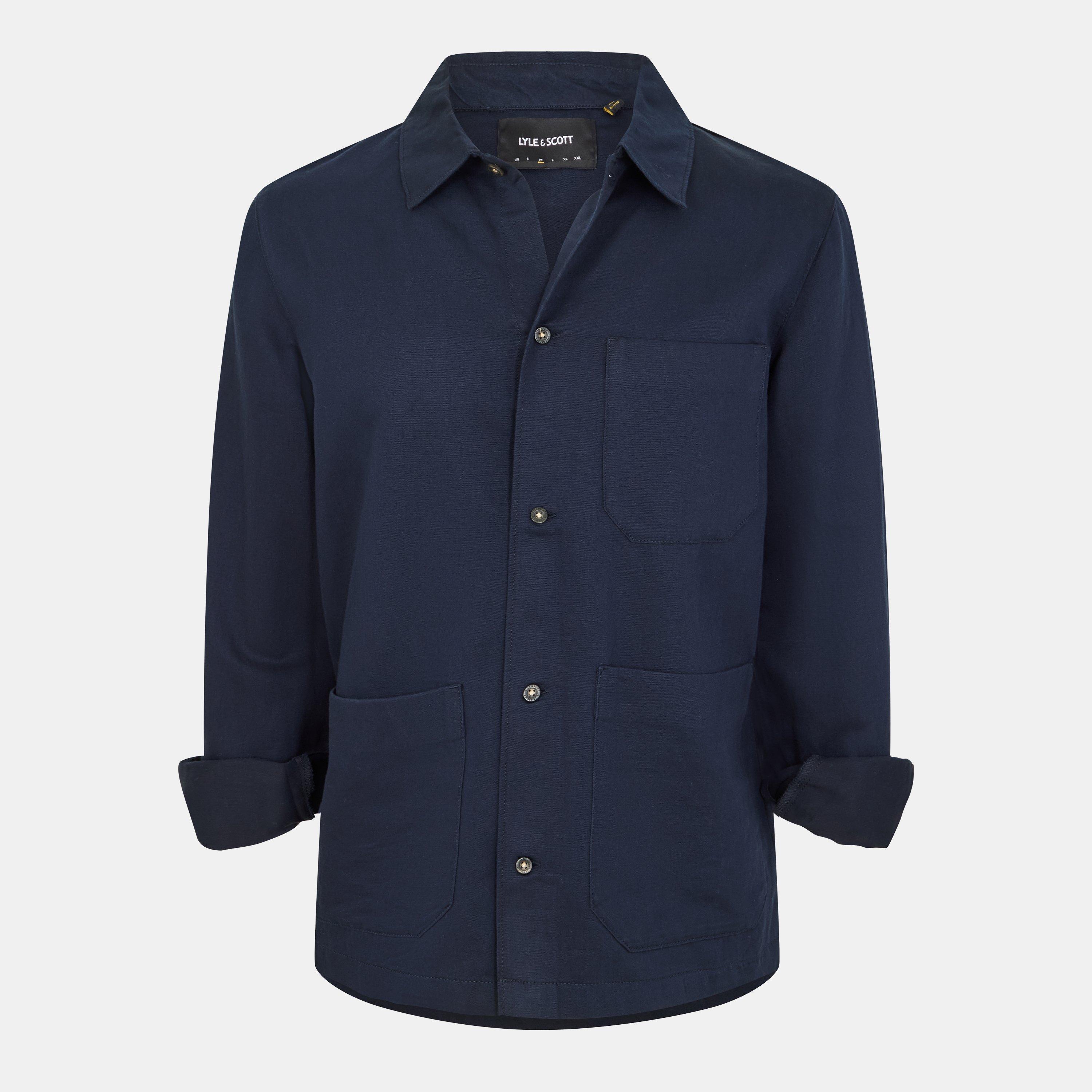 Dark Navy - Lyle and Scott - Men's Linen Blend Long Sleeve Oversized Fit Overshirt - 1