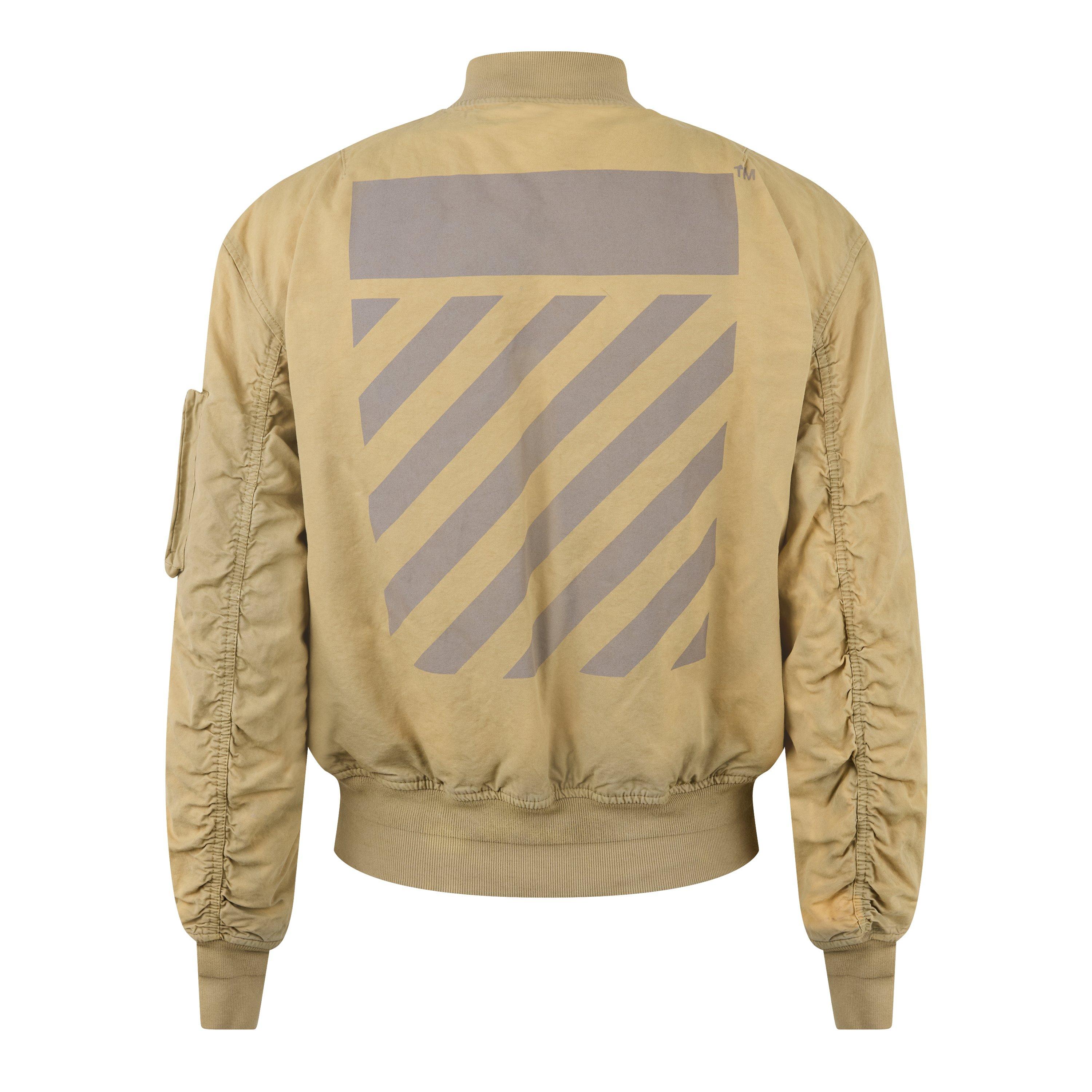 Sabbia scura - Off White - Men's Bomber Jacket, Iconic Diagonal Stripes - 2