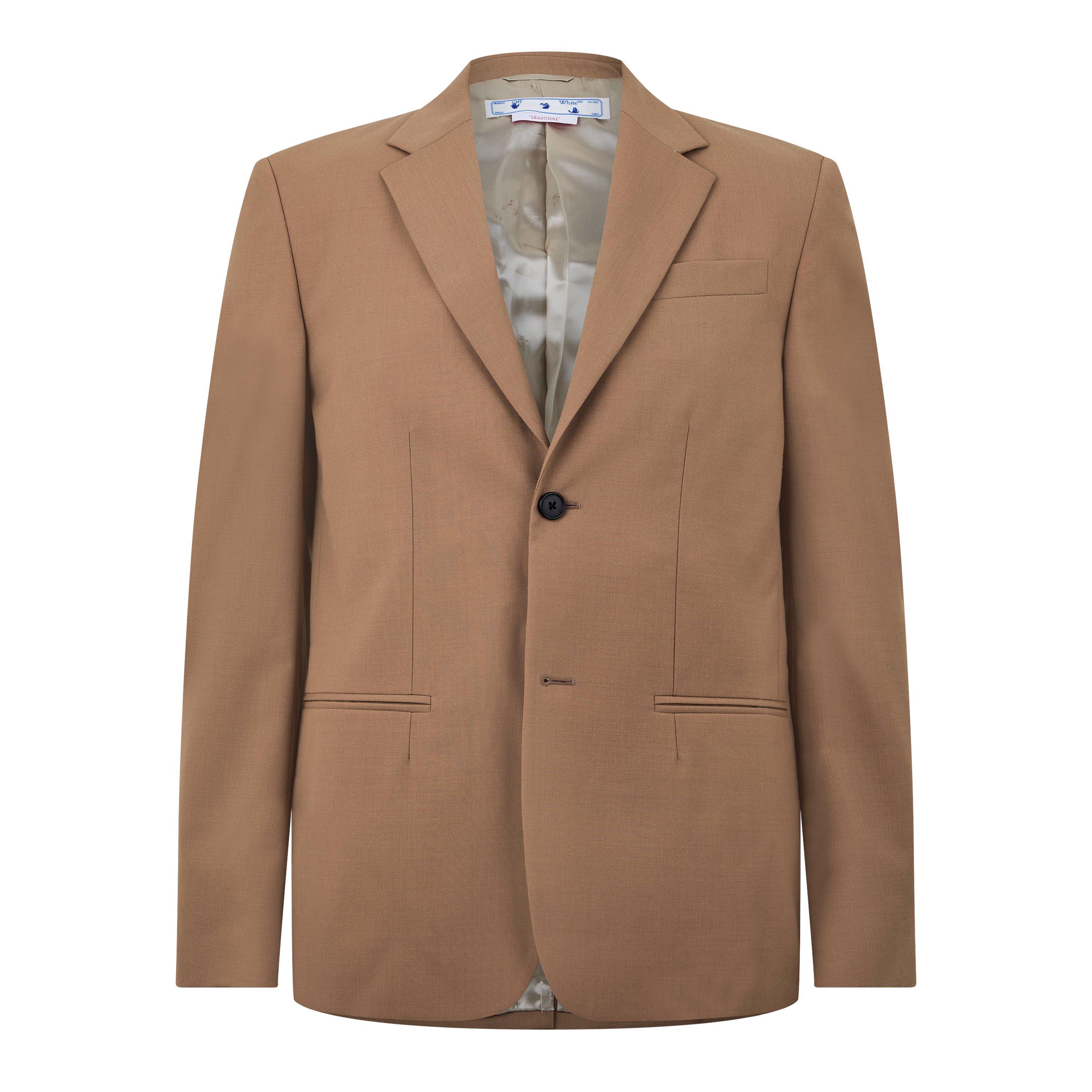 Camel - Off White - Men's Double Breasted Drill Relaxed Blazer - 1