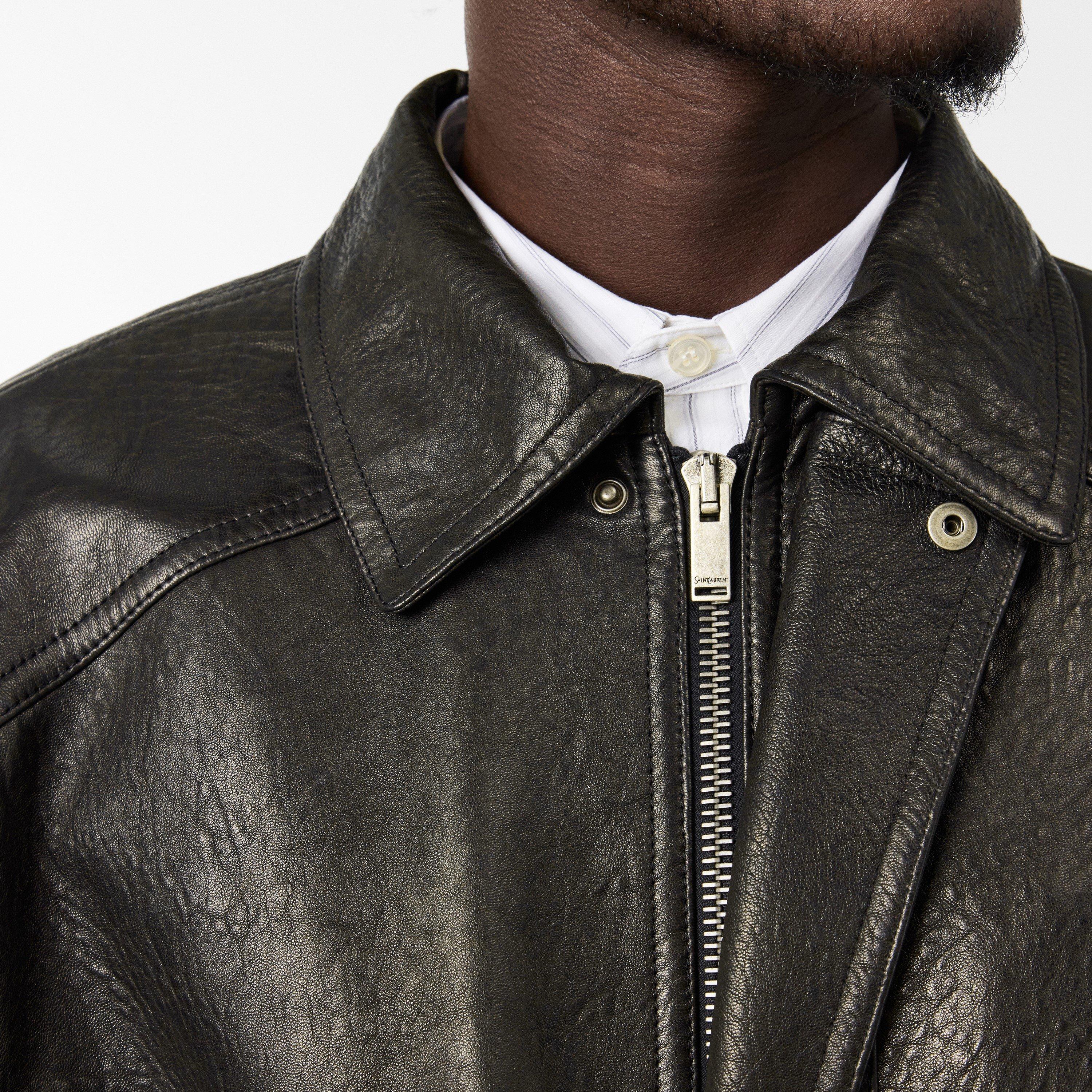 Black - Saint Laurent - Men's  Leather Slim Fit Jacket - 5