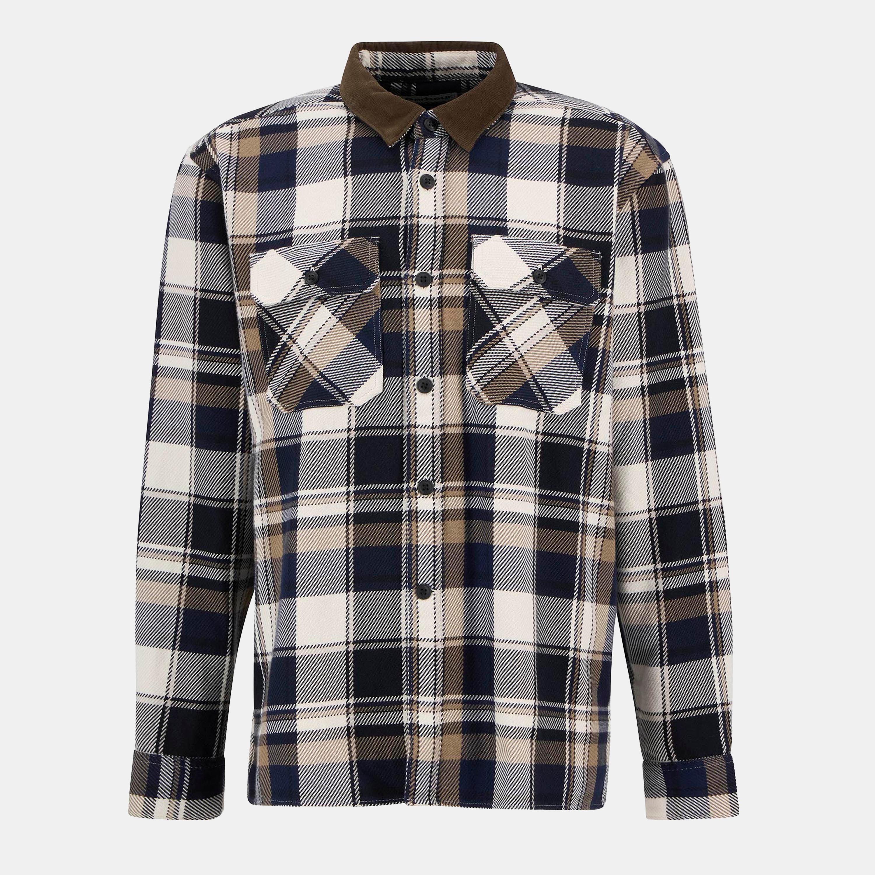 Barbour Men's Grasmoor Check Pattern Corduroy Collar Long Sleeve Overshirt - Navy Ny91 - L