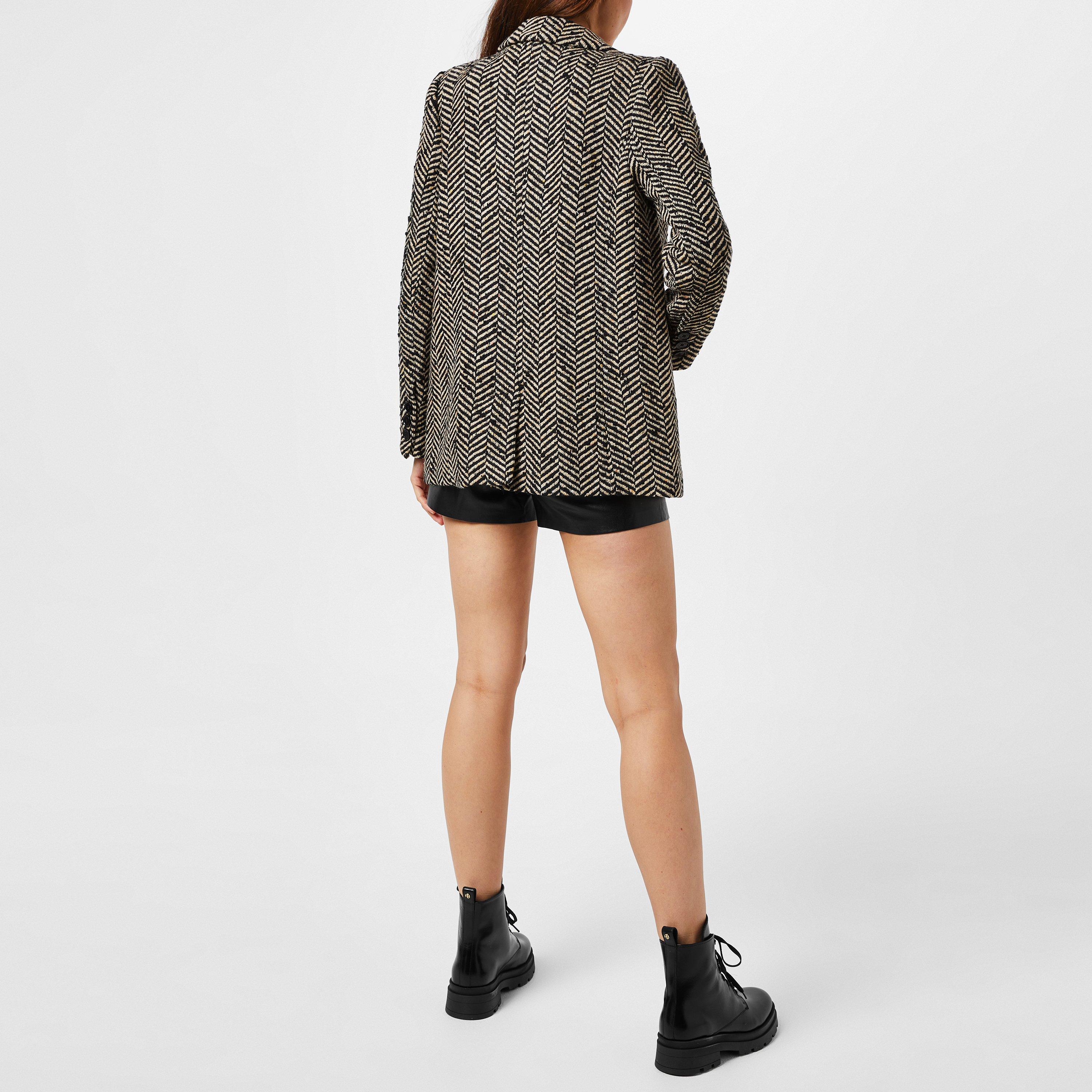 Cream / Black - Anine Bing - Women's Fishbone Herringbone Wool Long Sleeve Blazer - 3