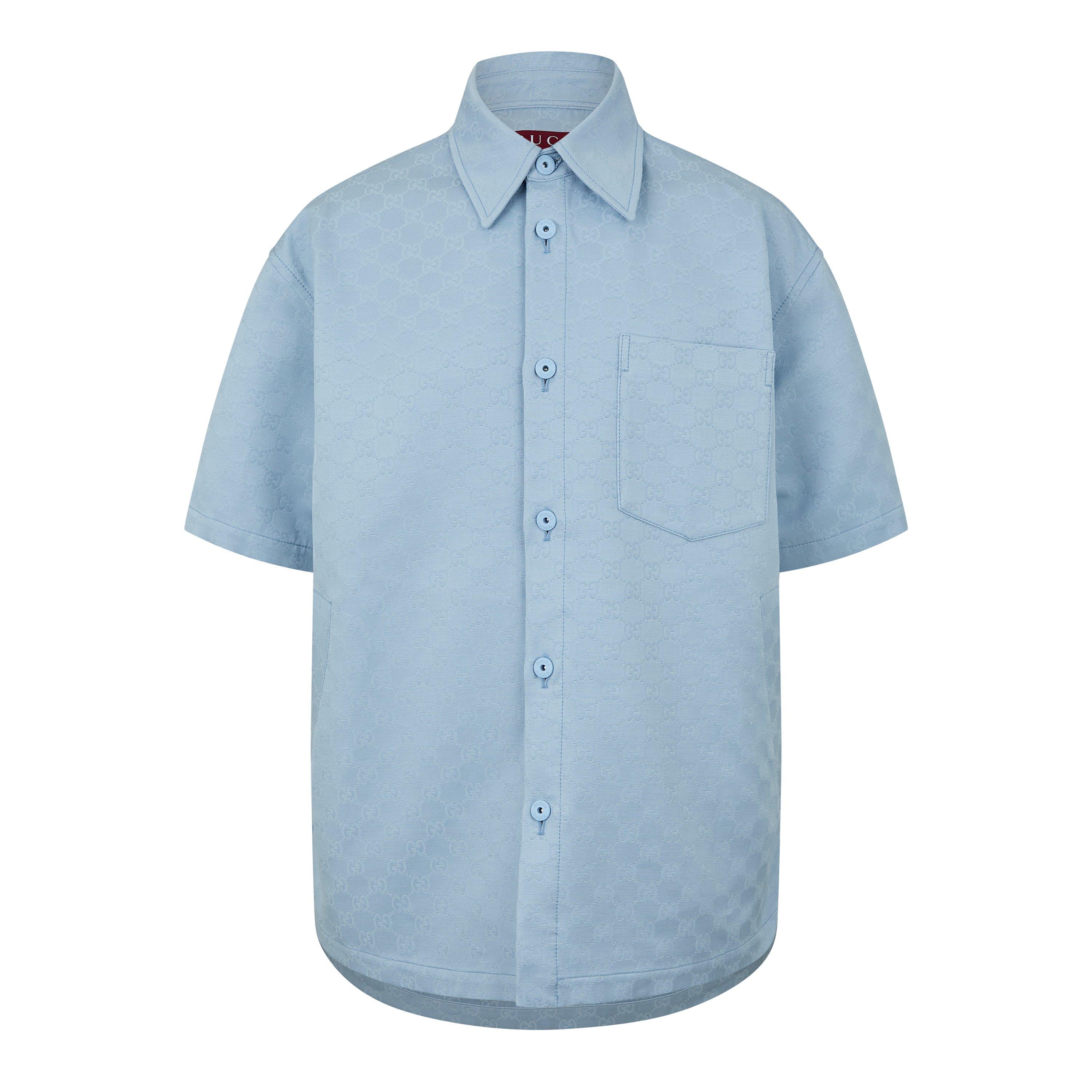 Baby Blue - Gucci - Men's  Oversized GG Cotton Short Sleeve Oversized Fit Overshirt - 1