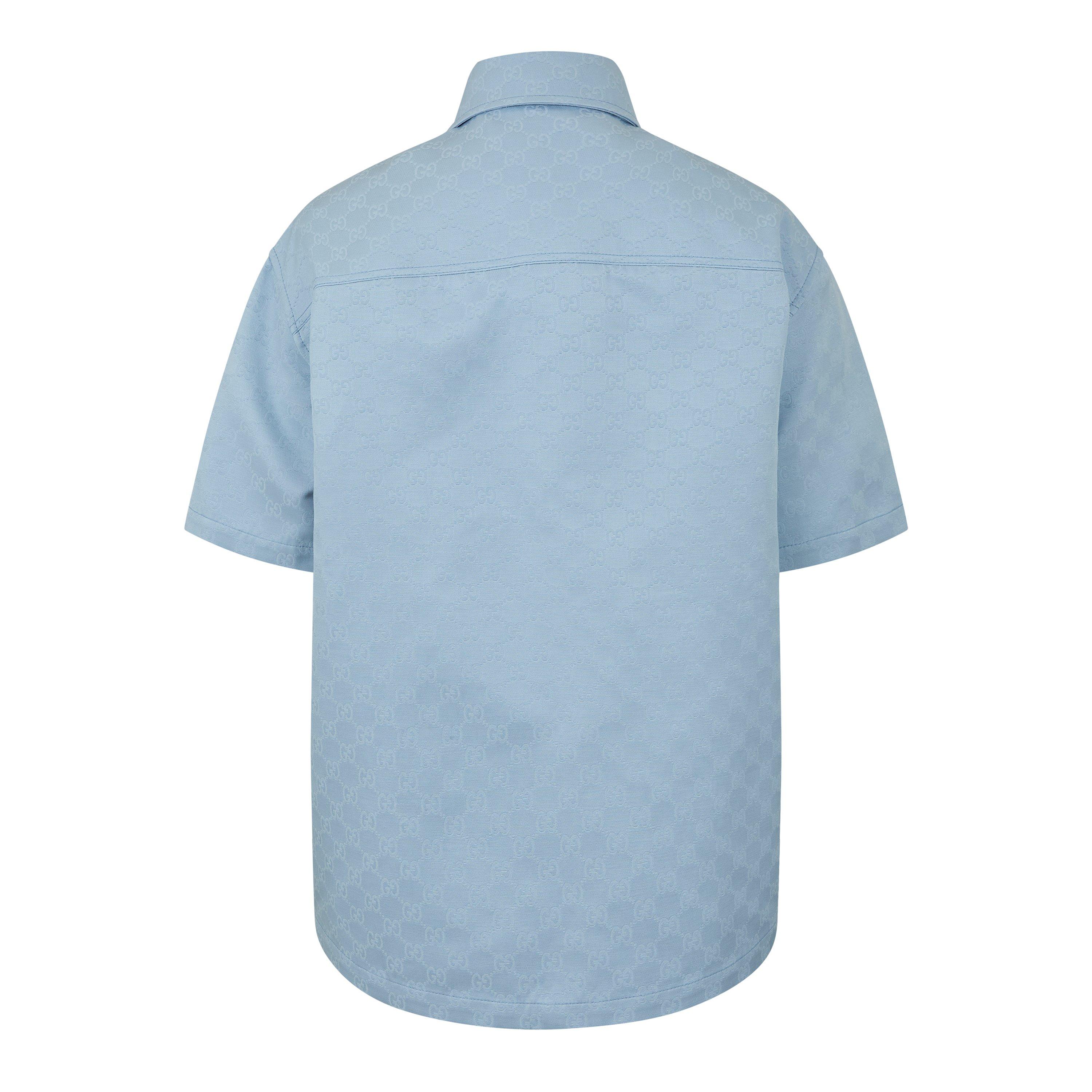 Baby Blue - Gucci - Men's  Oversized GG Cotton Short Sleeve Oversized Fit Overshirt - 2