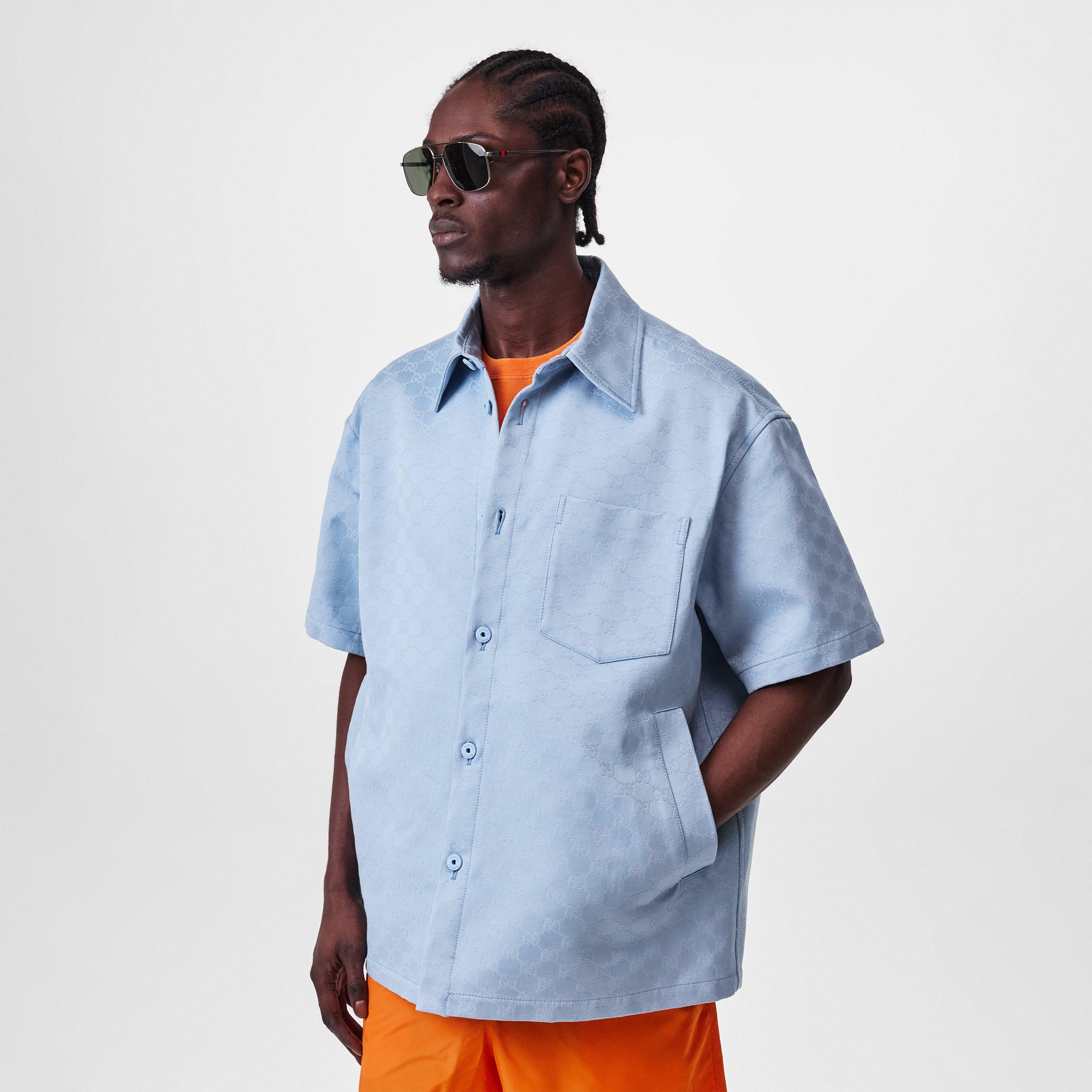 Baby Blue - Gucci - Men's  Oversized GG Cotton Short Sleeve Oversized Fit Overshirt - 3