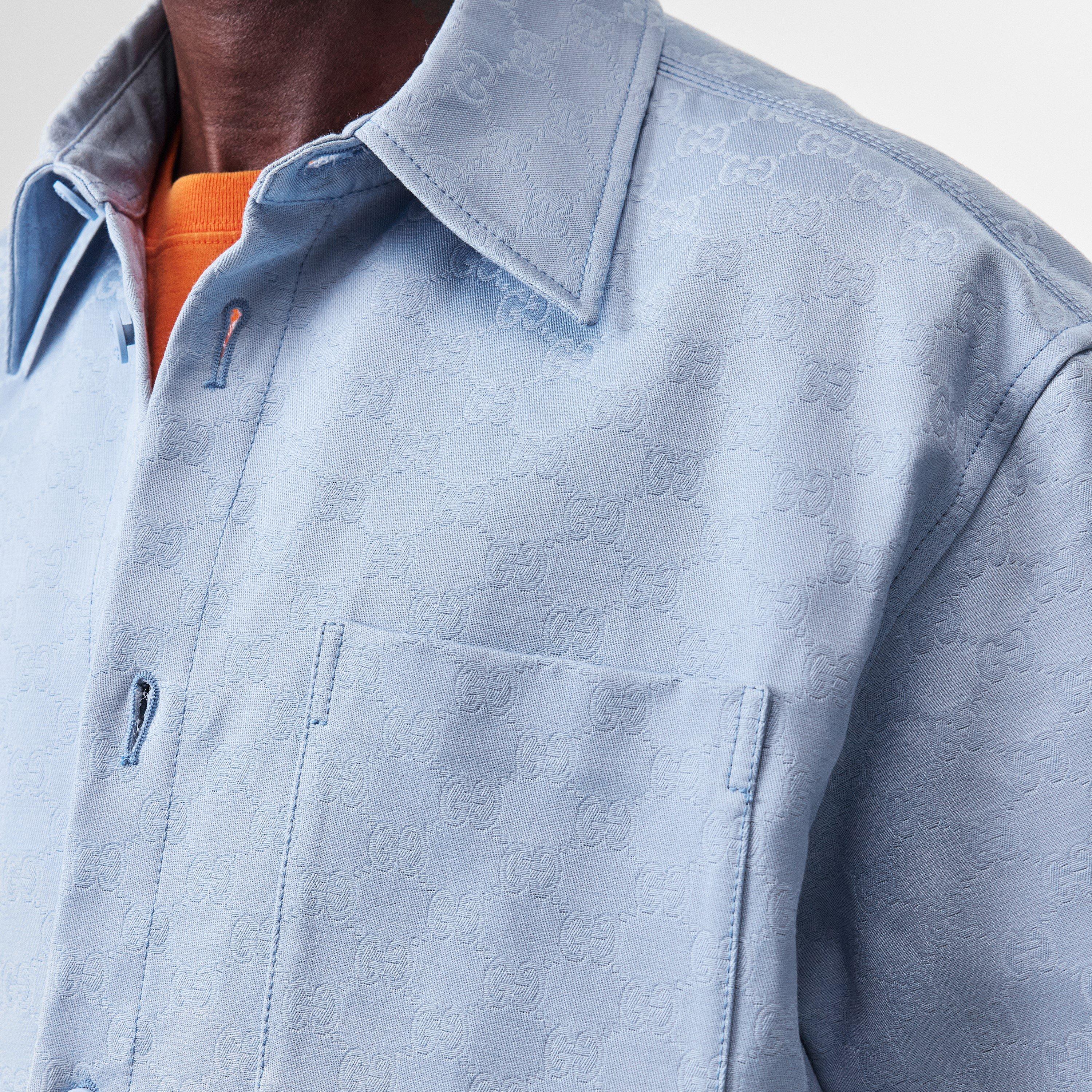Baby Blue - Gucci - Men's  Oversized GG Cotton Short Sleeve Oversized Fit Overshirt - 5