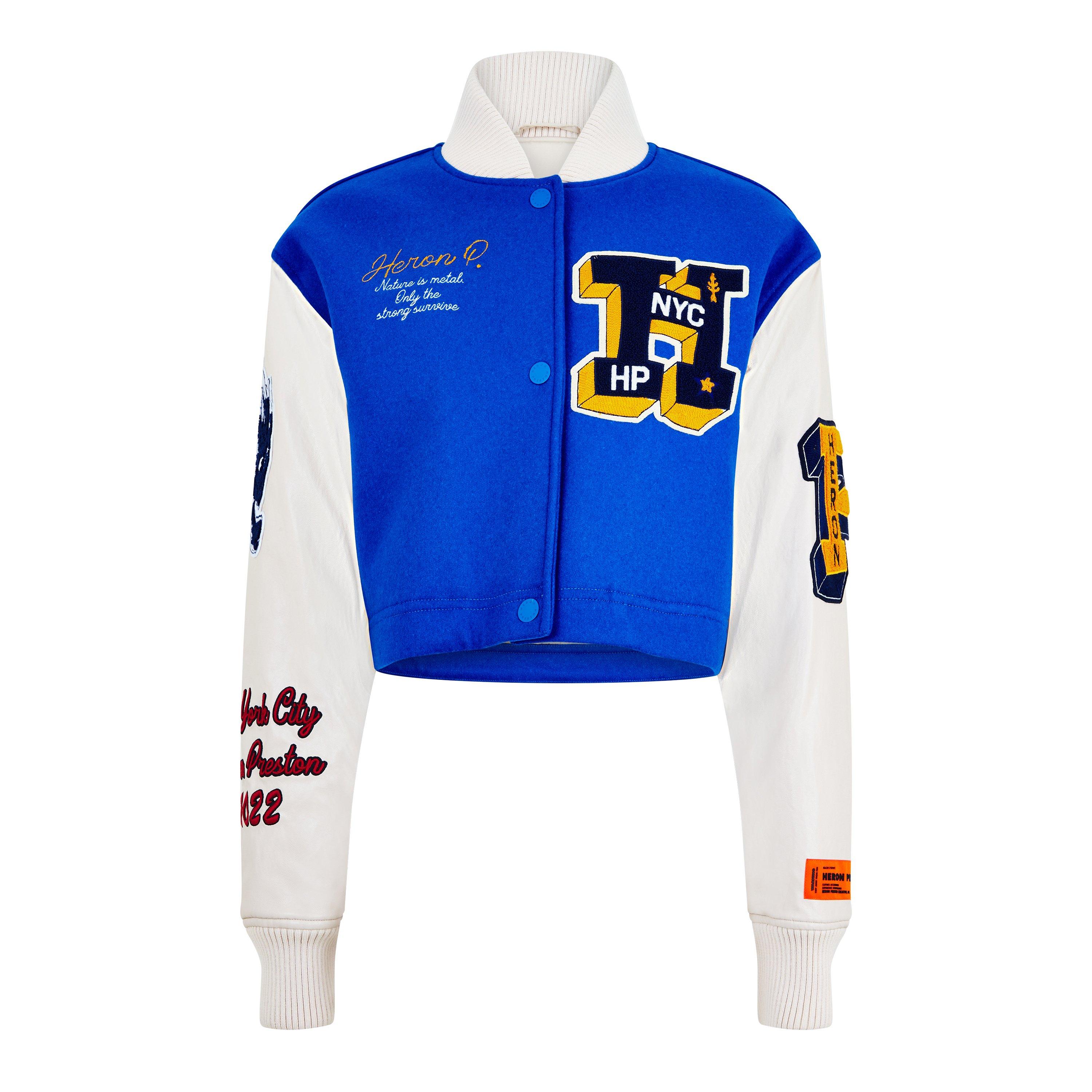 Blue/Yellow - Heron Preston - Women's Embroidered Patch Snap-Button Varsity Jacket - 1