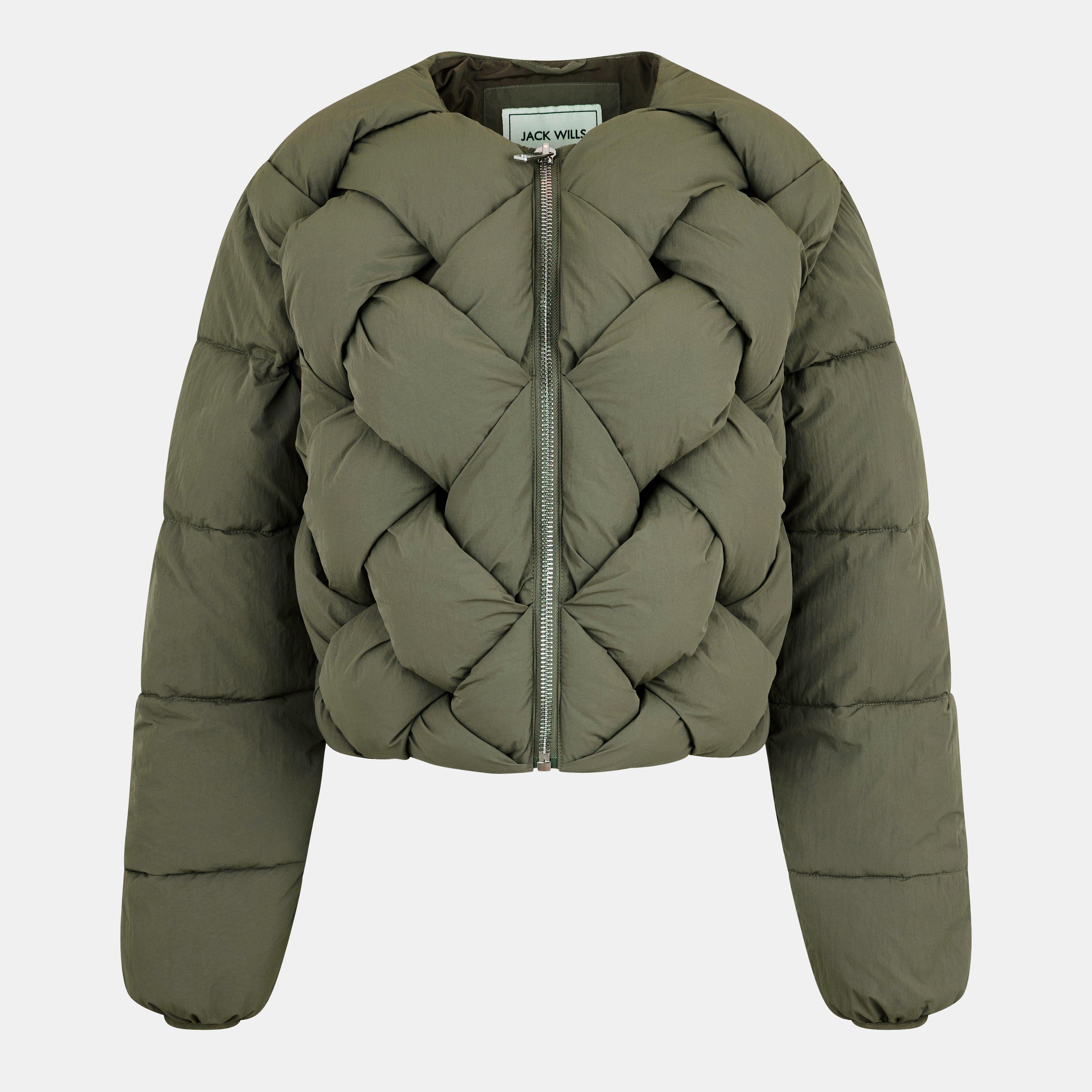 Light Khaki - Jack Wills - Women's Interwoven Quilted Short Puffer Jacket - 1