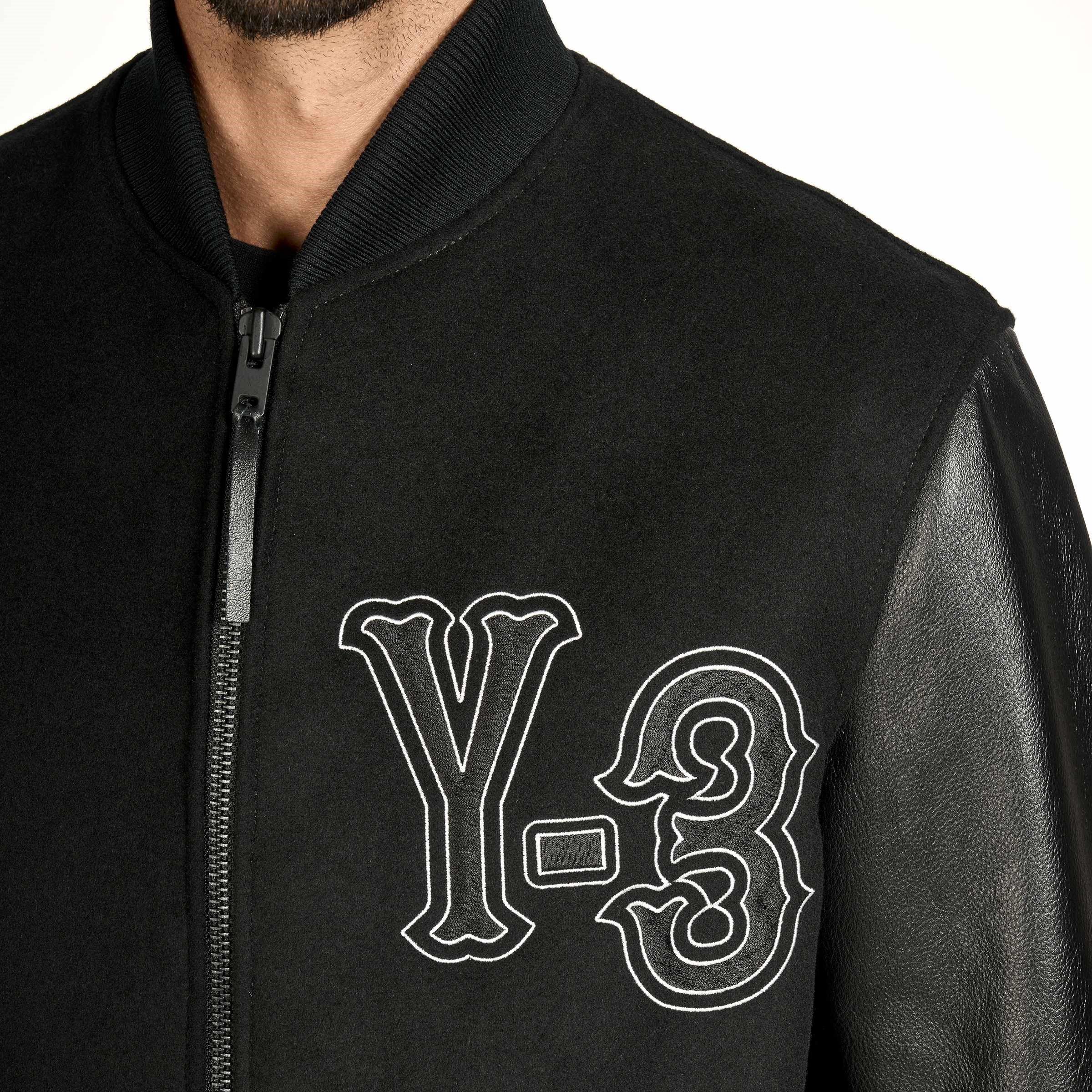 Black - Y3 - Mens Leather Collegiate Jacket - 5