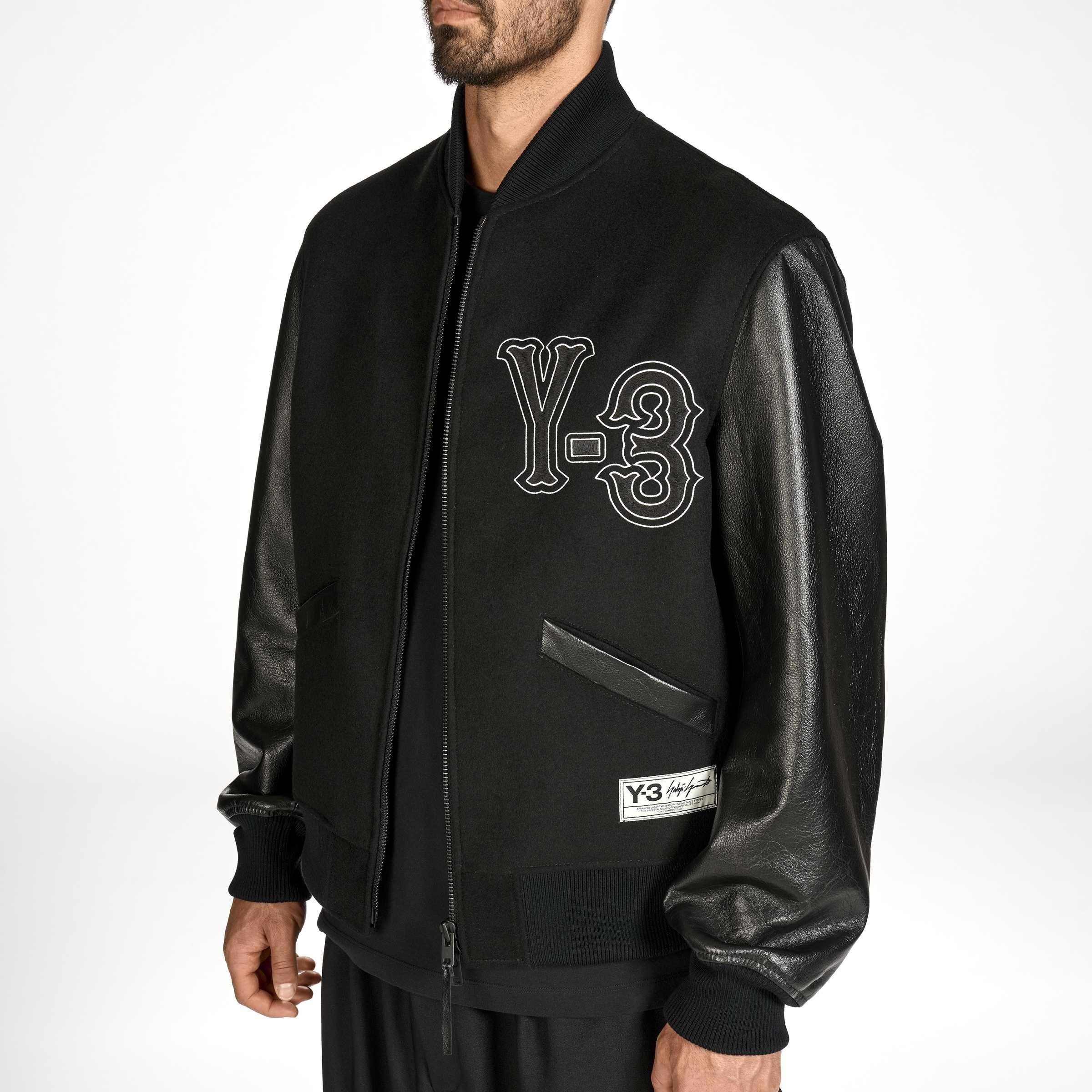 Black - Y3 - Mens Leather Collegiate Jacket - 6