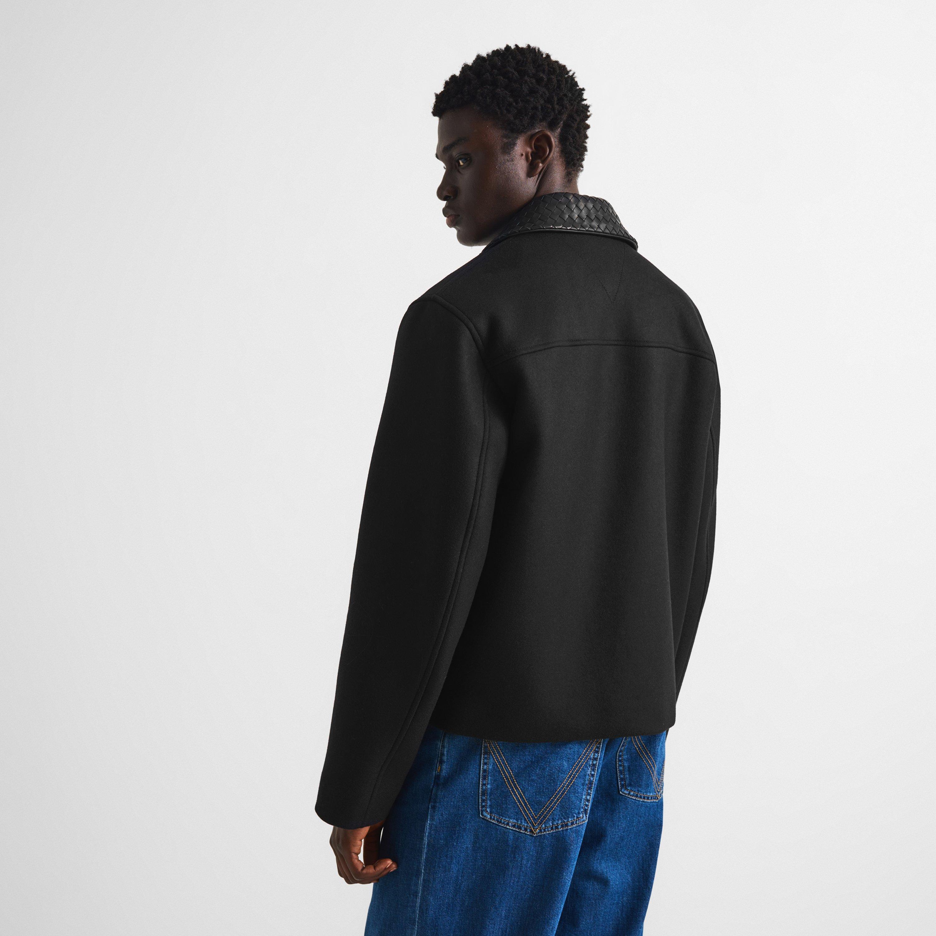 Black - Bottega Veneta - Men's Intrecciato Leather-Collar Wool Bomber Jacket - 4