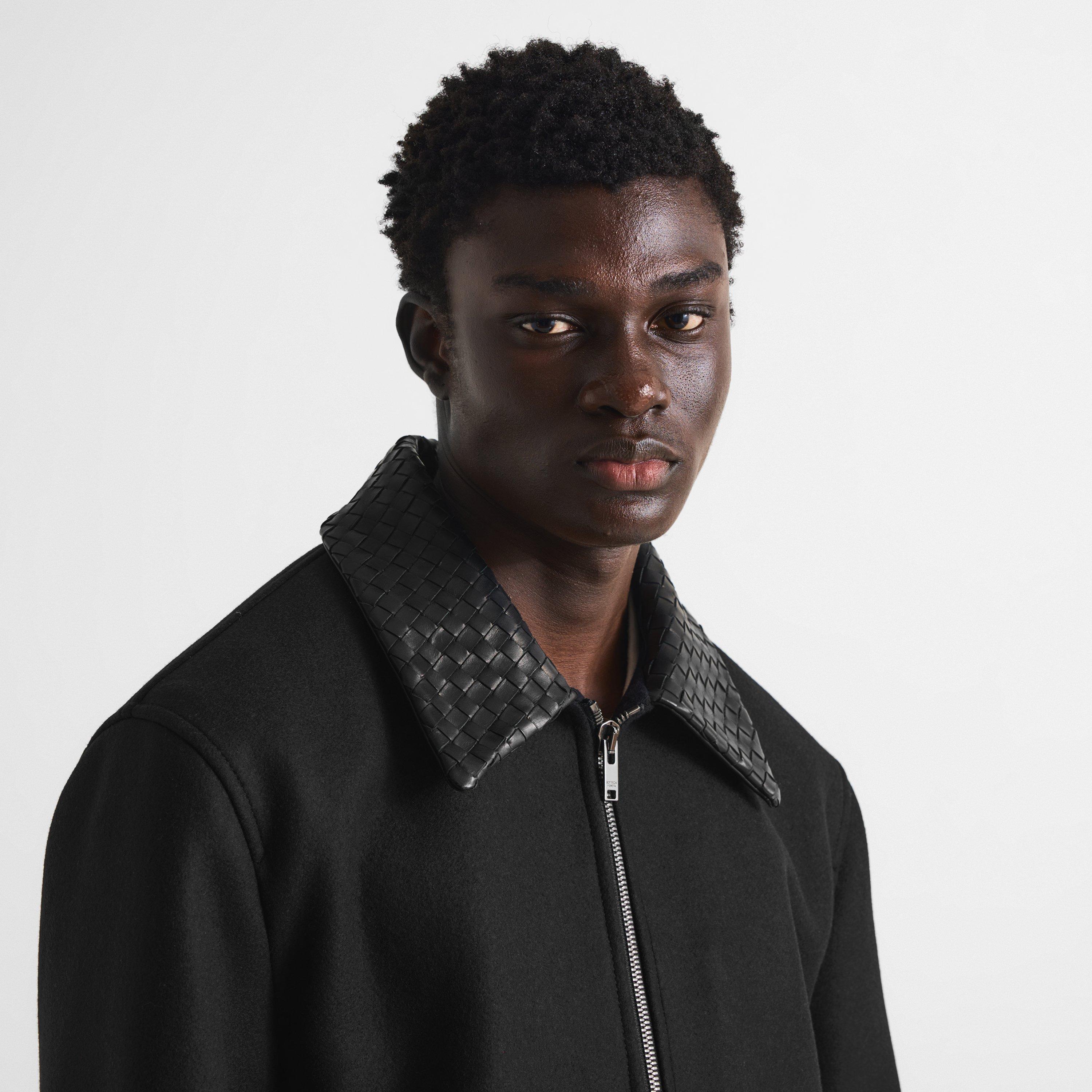 Black - Bottega Veneta - Men's Intrecciato Leather-Collar Wool Bomber Jacket - 5