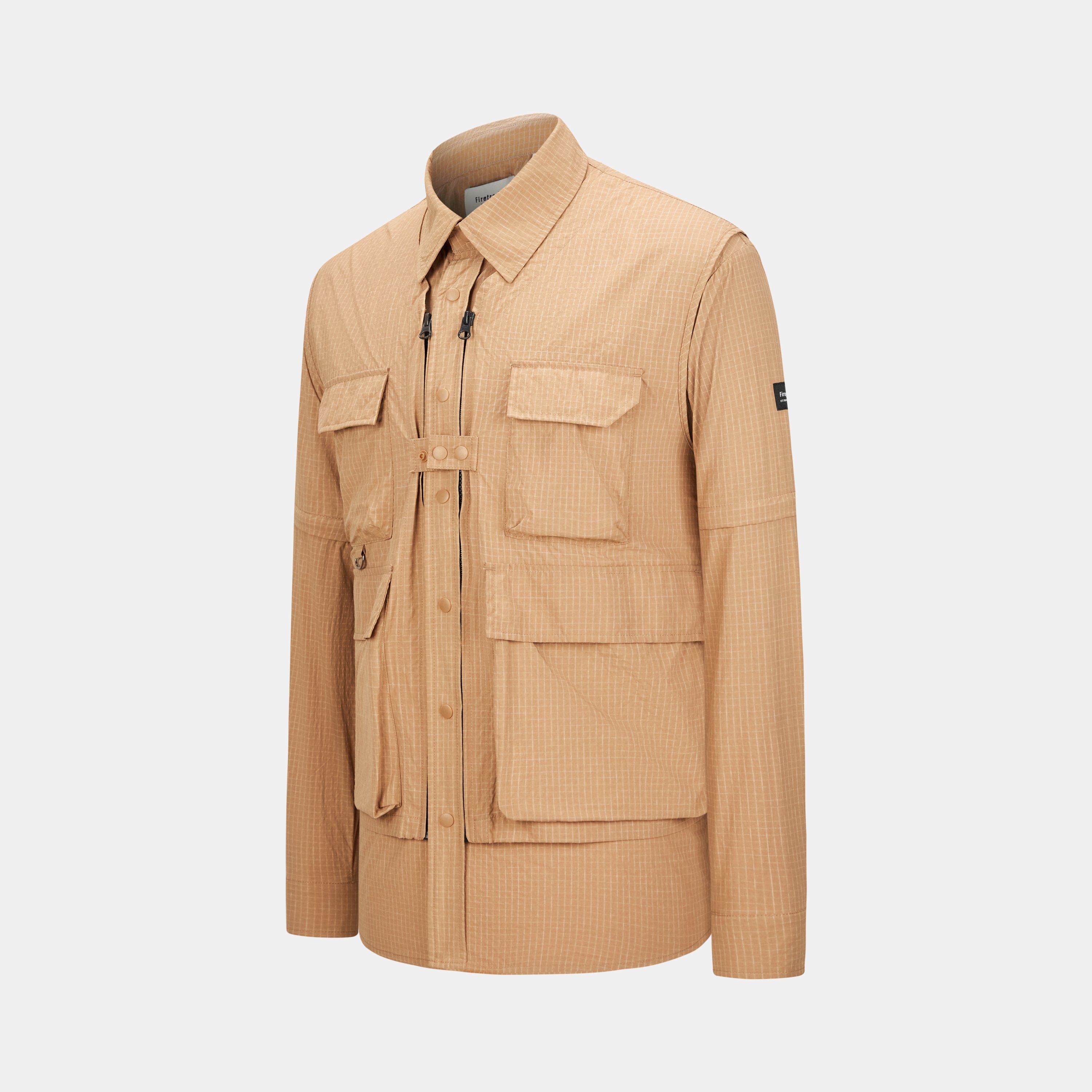 Khaki - Firetrap - Men's 3-in-1 Convertible DWR Full Zip Long Sleeve Overshirt - 2