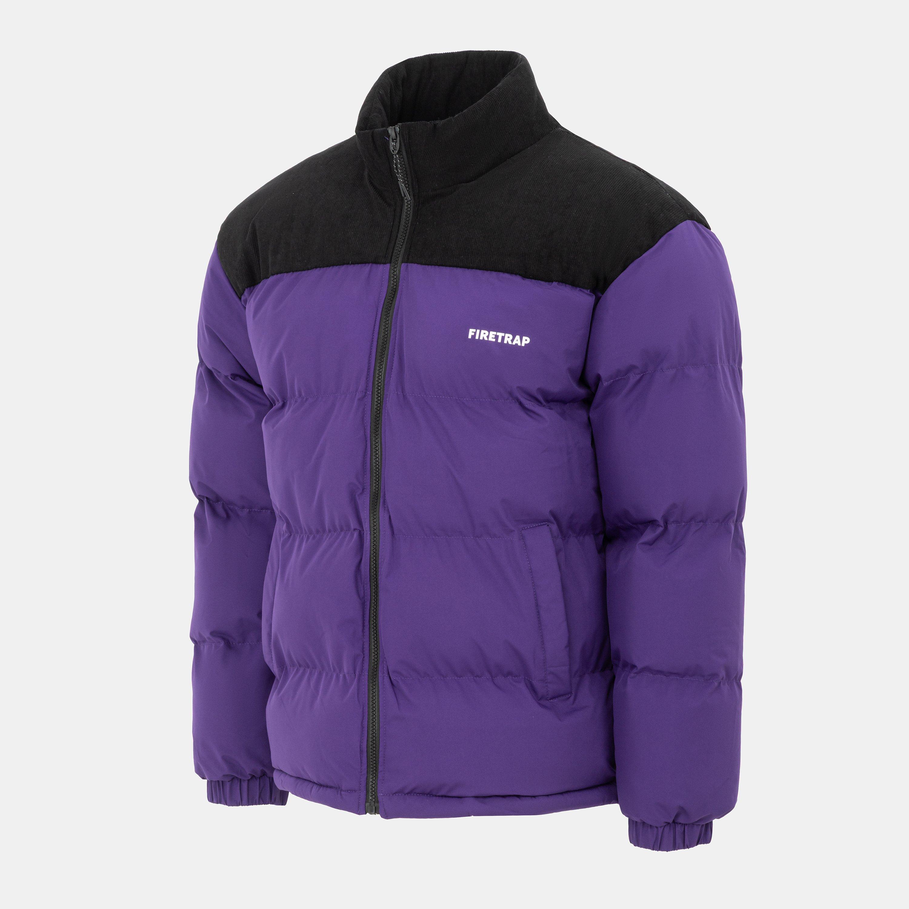 Purple - Firetrap - Men's Full Zip Funnel Neck Long Sleeve Puffer Jacket - 3
