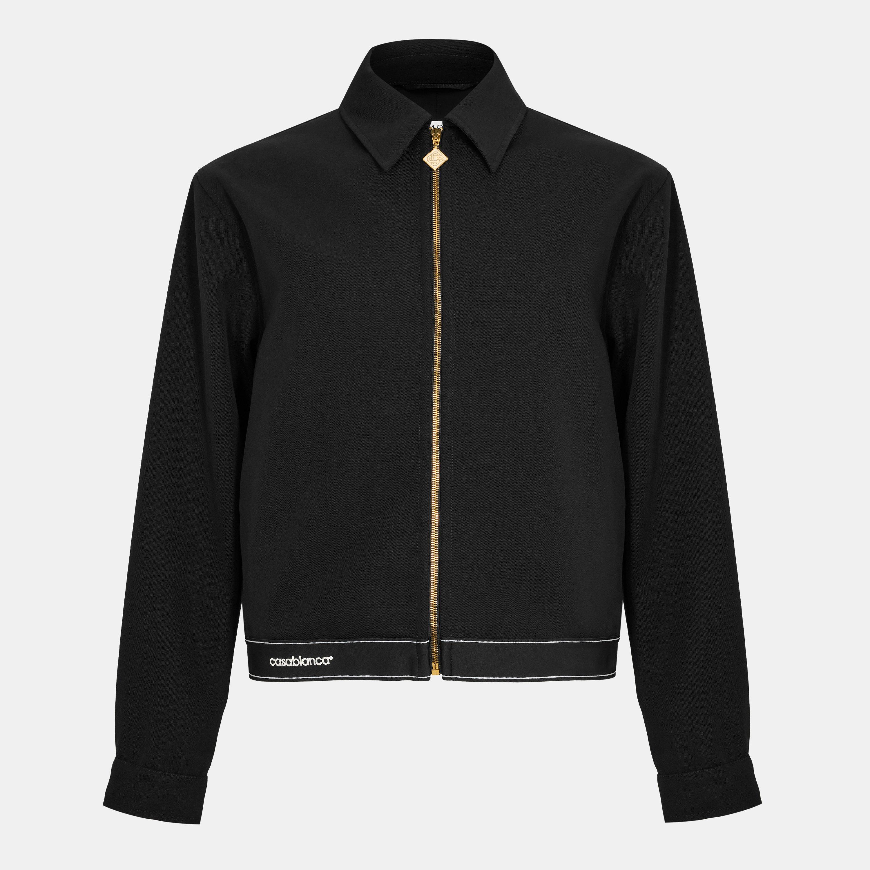 Black - Casablanca - Men's Sports Tailoring Virgin Wool Long Sleeve Harrington Jacket - 1