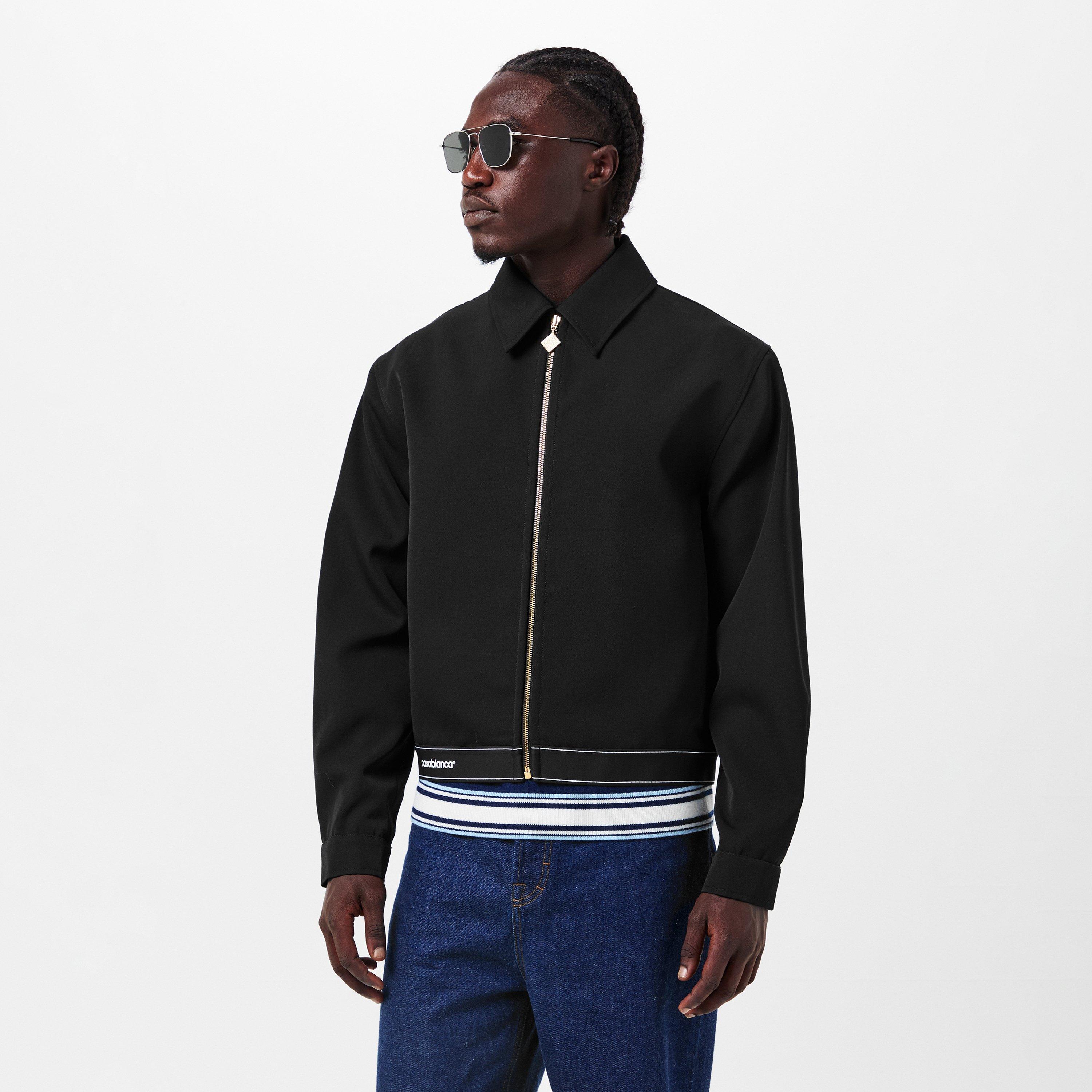 Black - Casablanca - Men's Sports Tailoring Virgin Wool Long Sleeve Harrington Jacket - 3