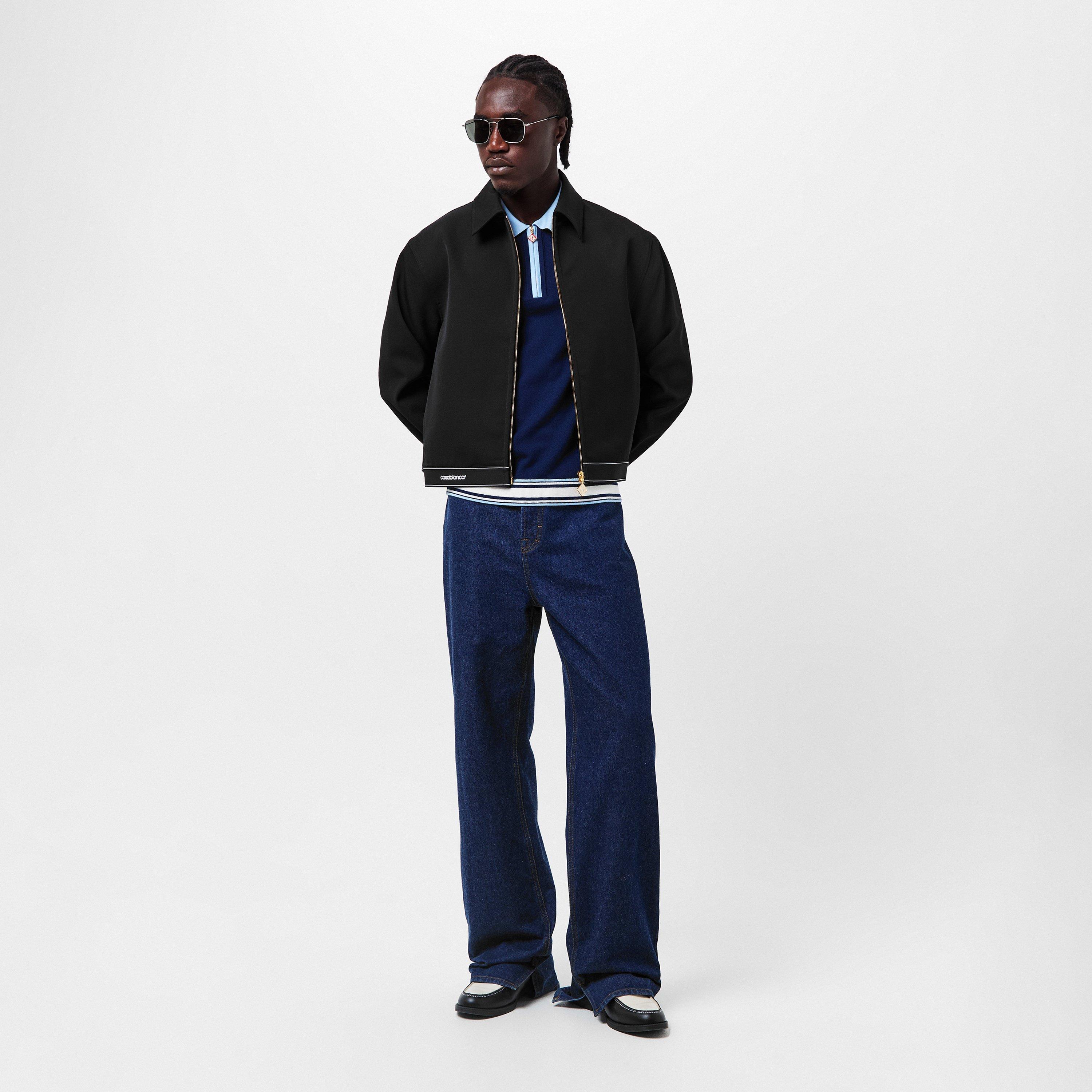 Black - Casablanca - Men's Sports Tailoring Virgin Wool Long Sleeve Harrington Jacket - 6