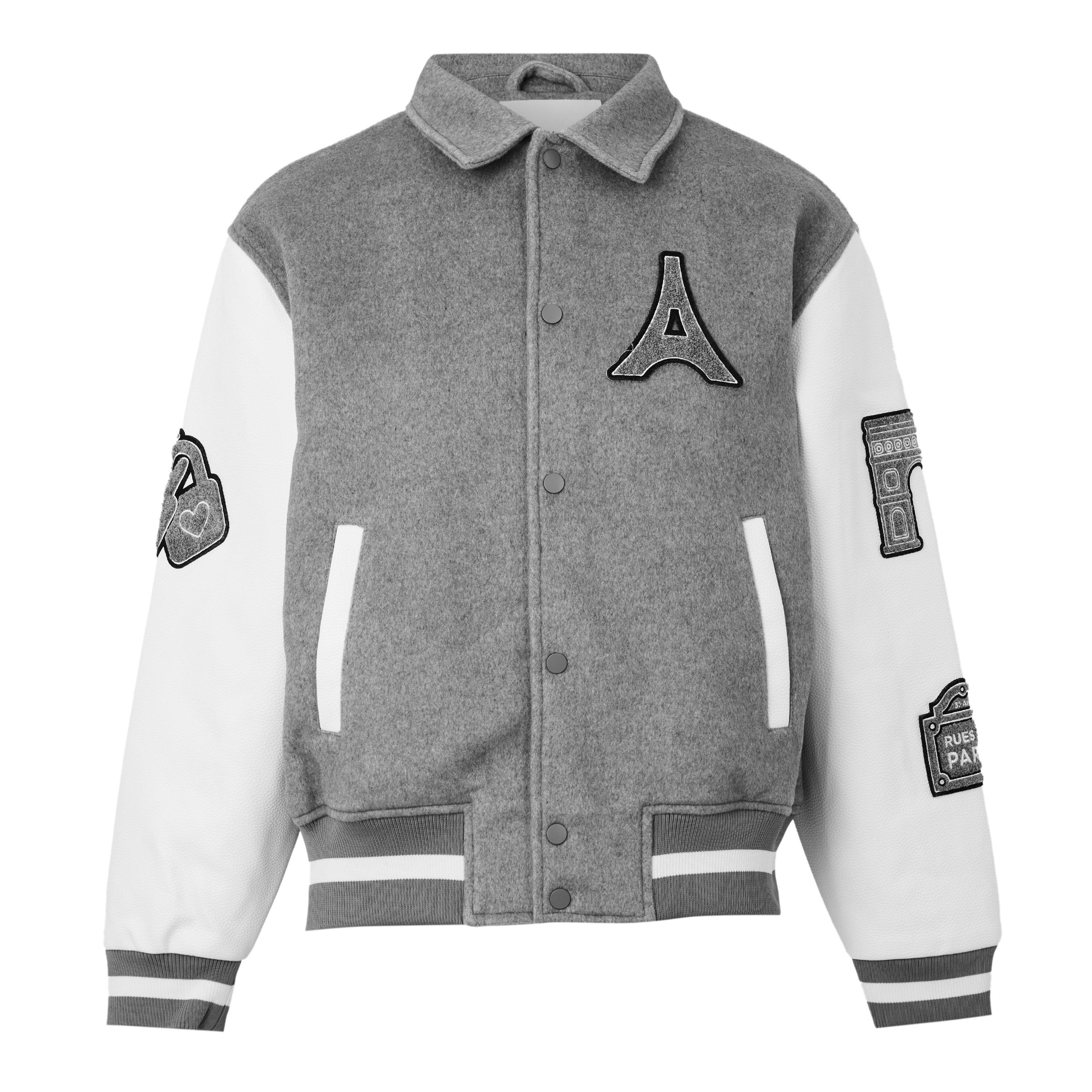 Grey - Maniere De Voir - Mens Mona Lisa Wool Blend Varsity Jacket - 1