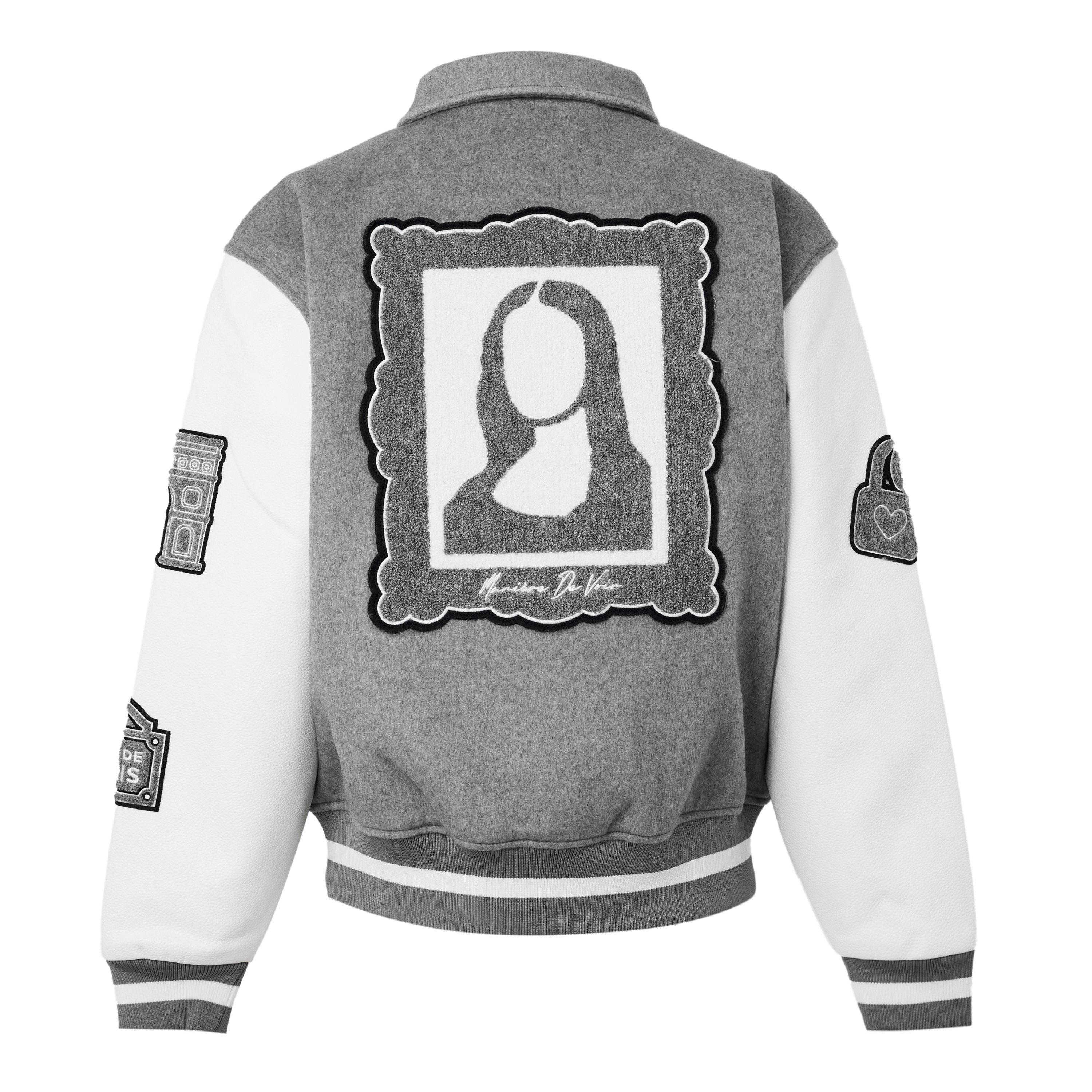 Grey - Maniere De Voir - Mens Mona Lisa Wool Blend Varsity Jacket - 2