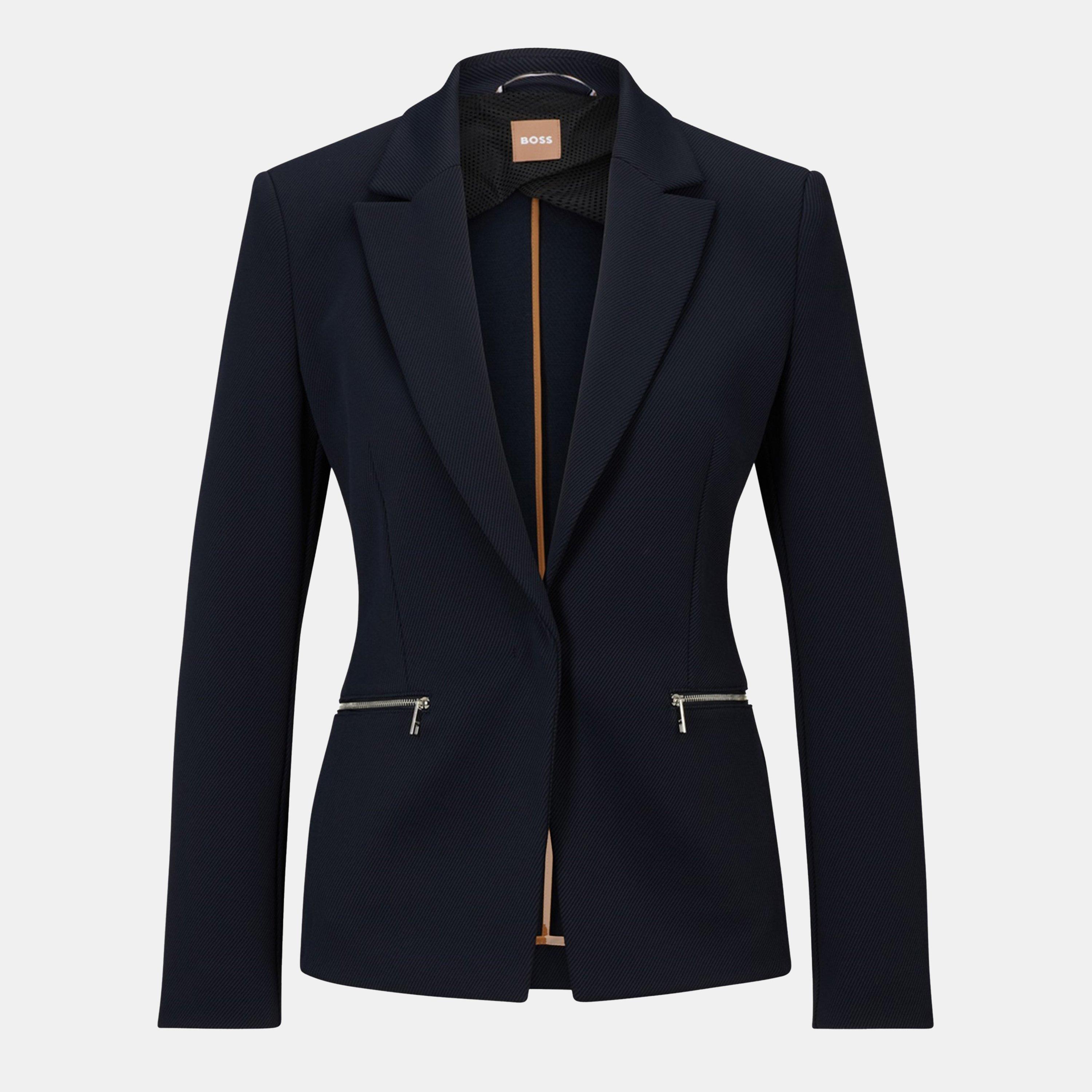 Dark Blue 404 - Boss - Women's Jeneta Hook Fastening Long Sleeve Slim Fit Blazer