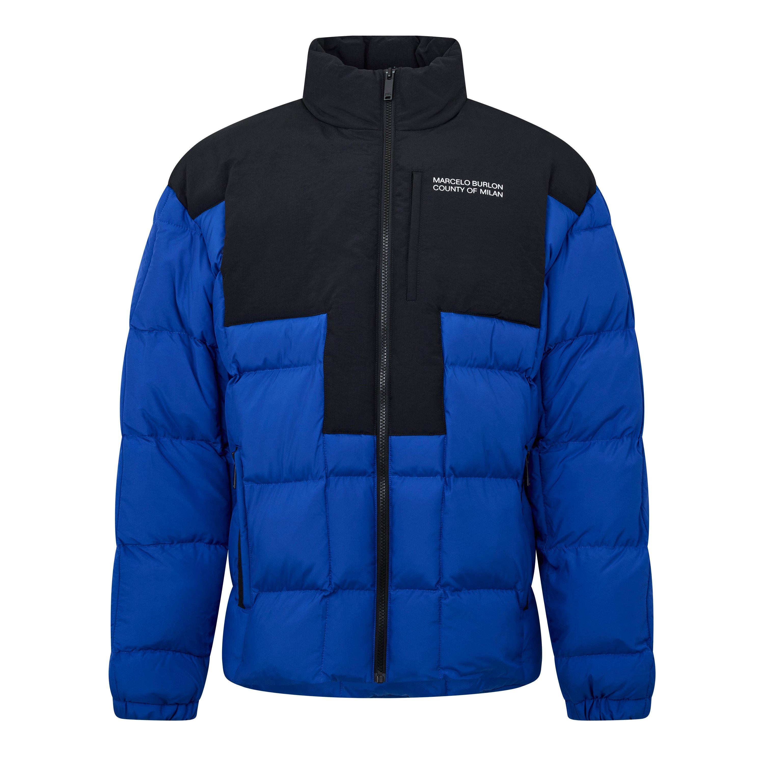 Blue/Black - Marcelo Burlon - Men's Cross Motif Quilted Short Puffer Jacket - 1