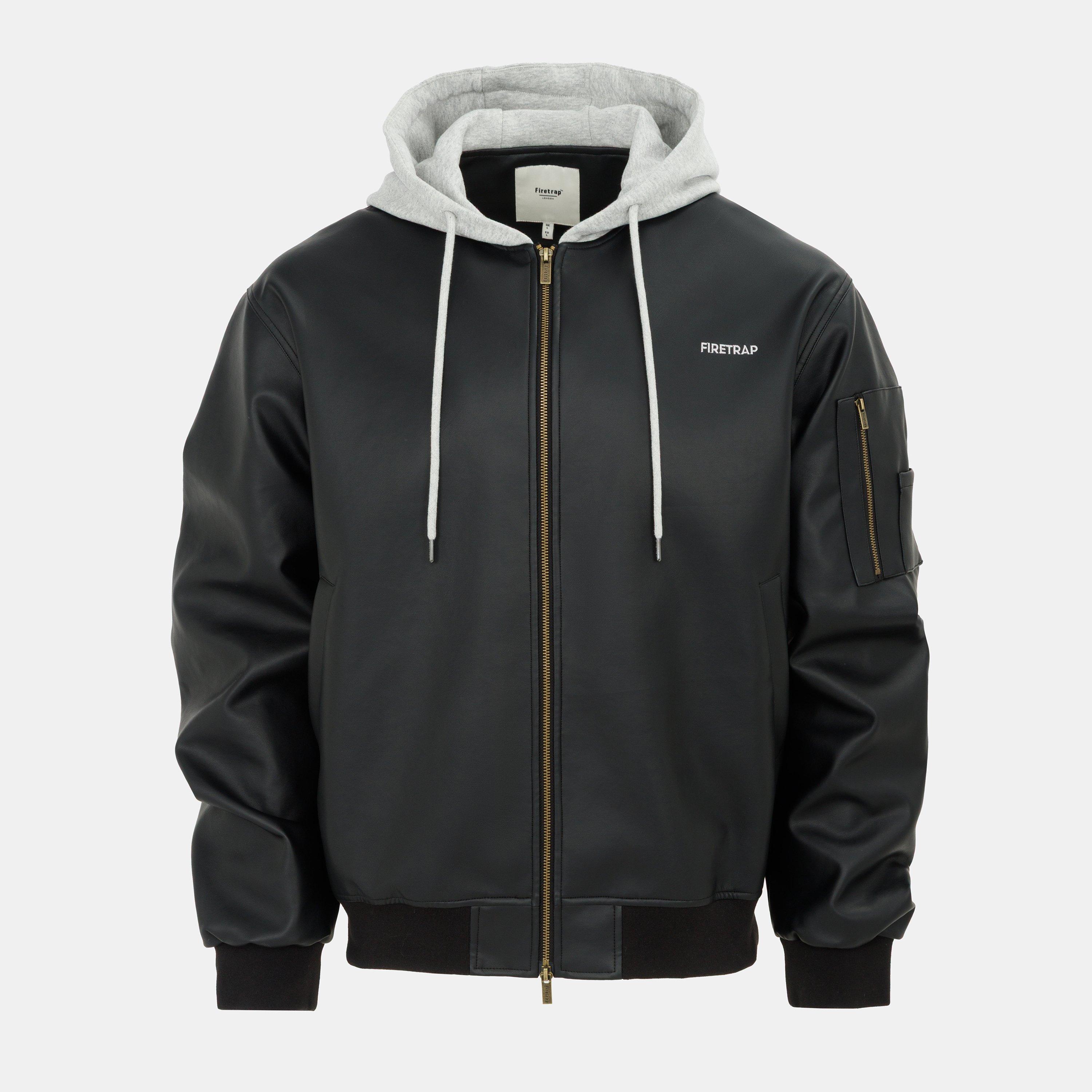 Black - Firetrap - Hood PU Jacket Mens - 1